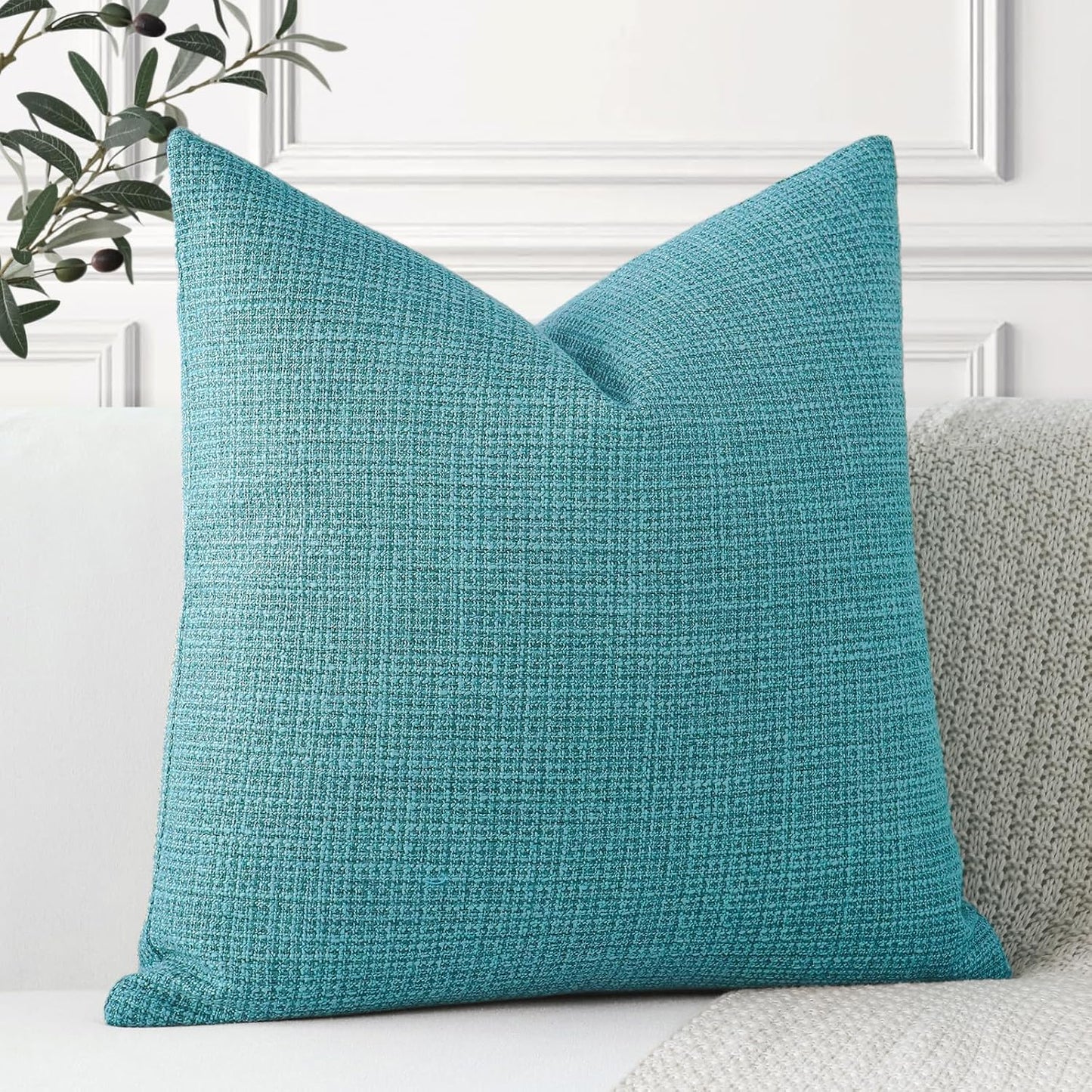 OTOSTAR Linen Throw Pillow Cover Set of 1 Decorative Square Pillowcases Cushion Covers 24x24 Inch for Home Decor Sofa Bedroom Car 60 x 60CM Turquoise