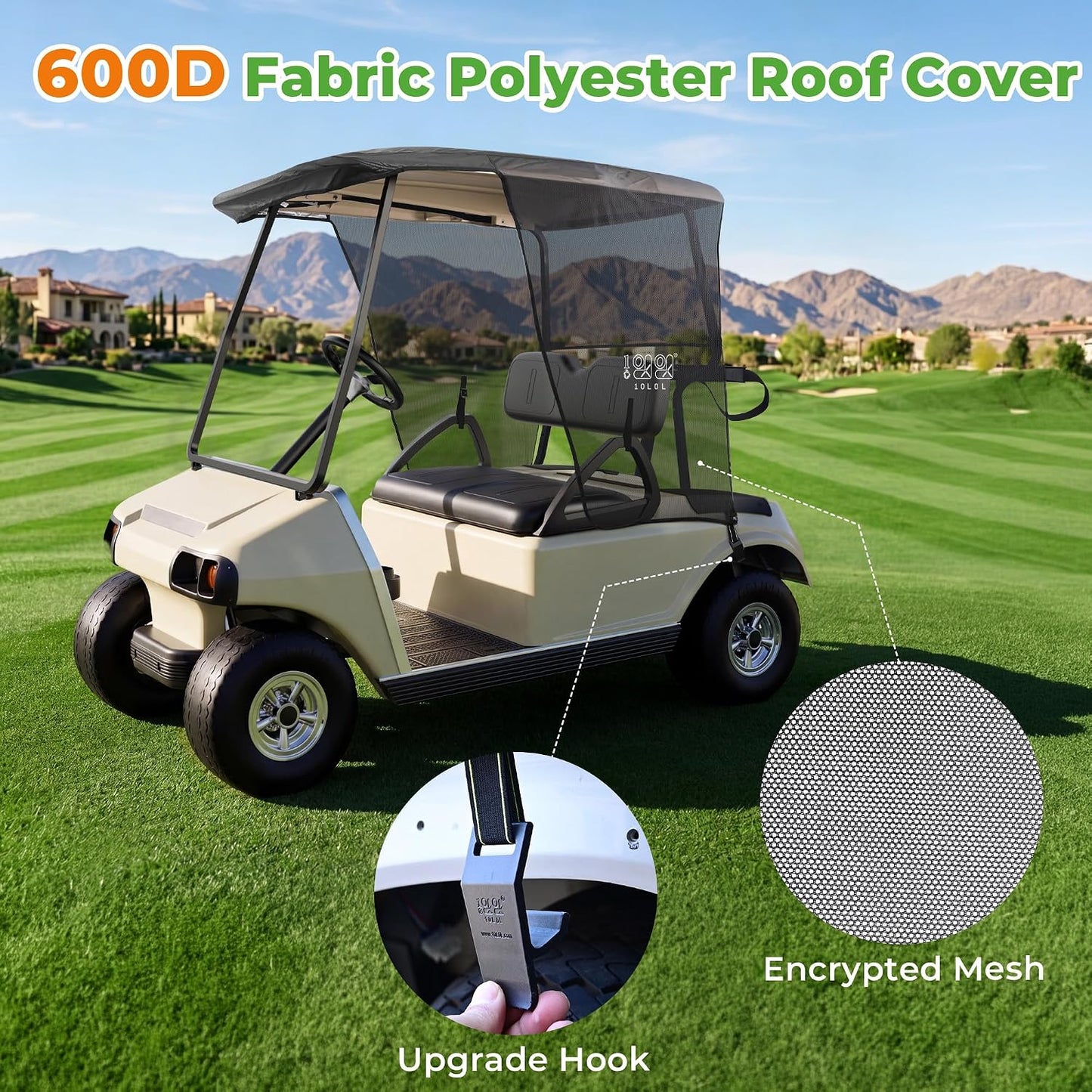 10L0L 2 Passenger Golf Cart Sun Shade Cover for EZGO TXT RXV & Club Car DS Precedent Tempo - Foldable UV Protection Cover Heat Blocking Design, Black