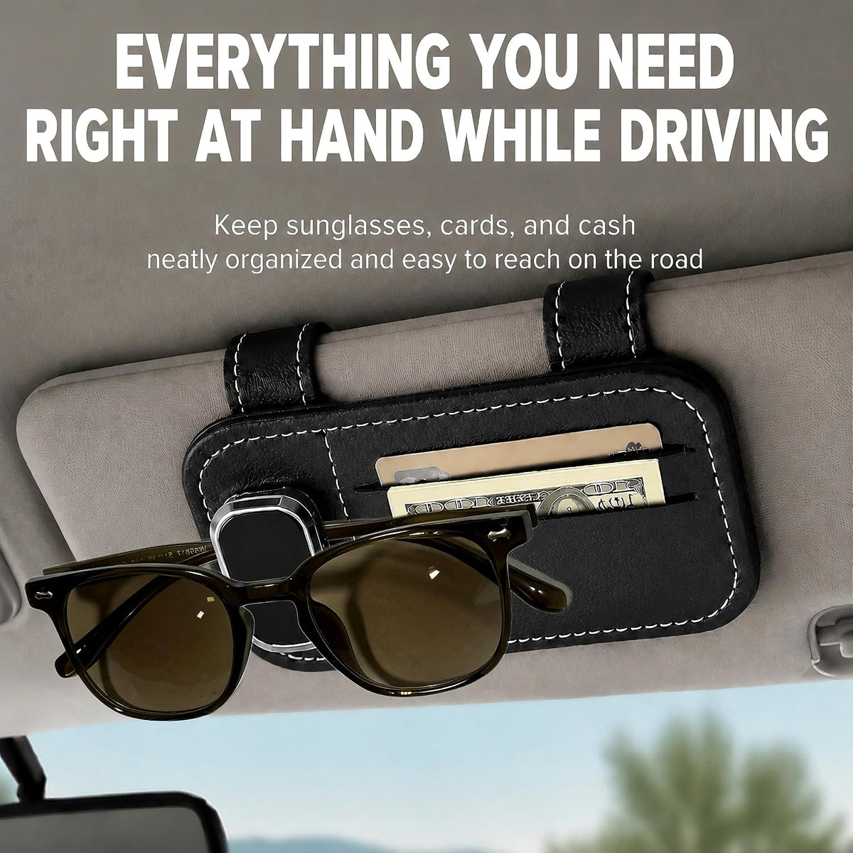 Sunglasses Holder For Car,Black PU Leather Glasses Clip For Sun Visor