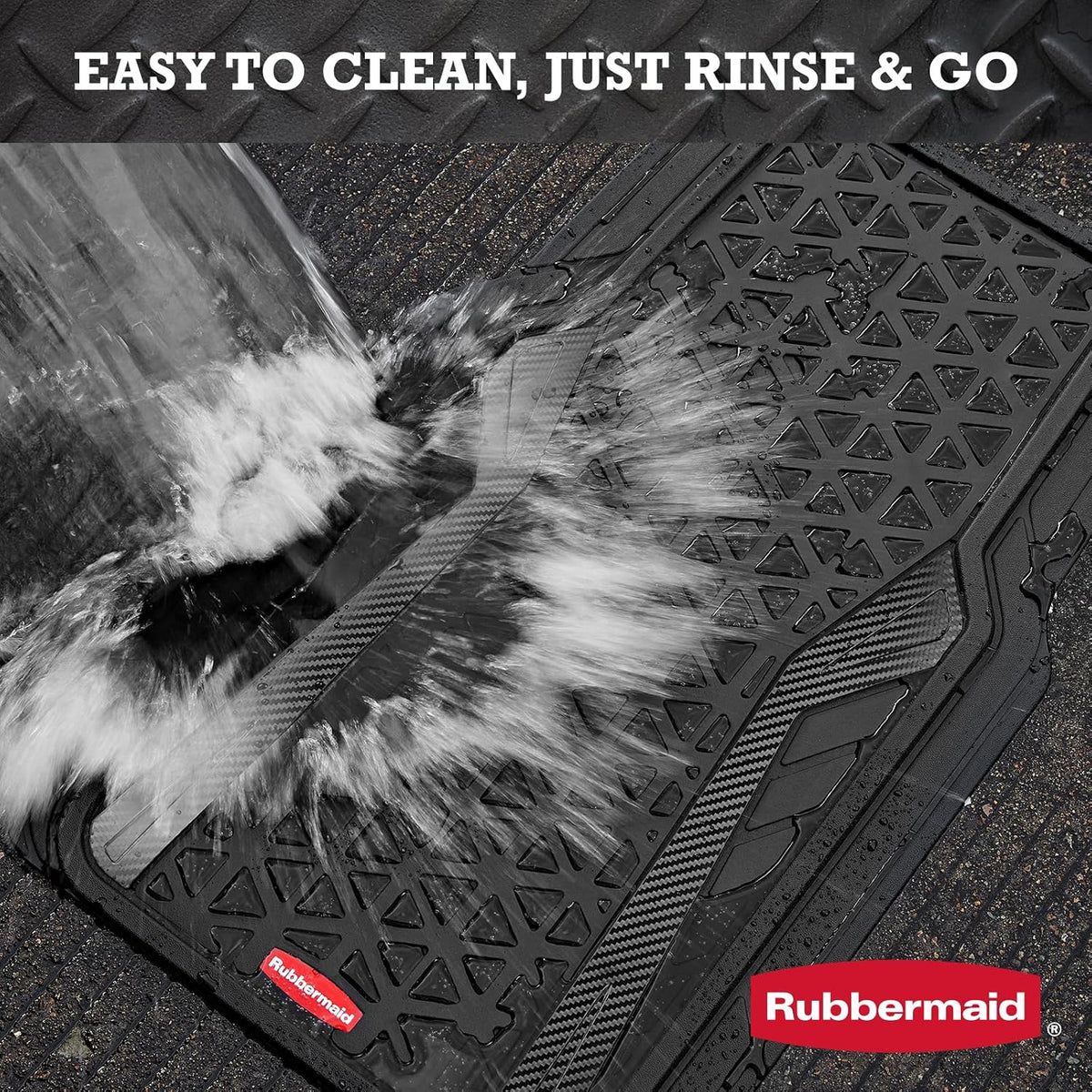Rubbermaid Car Floor Mats Full Set, Premium Heavy Duty All-Weather Car Mats– Rugged Rubber with Brushed Aluminum Inserts, Universal Trim-to-Fit, Anti-Slip Backing for Cars, SUVs, Trucks & Vans - Black
