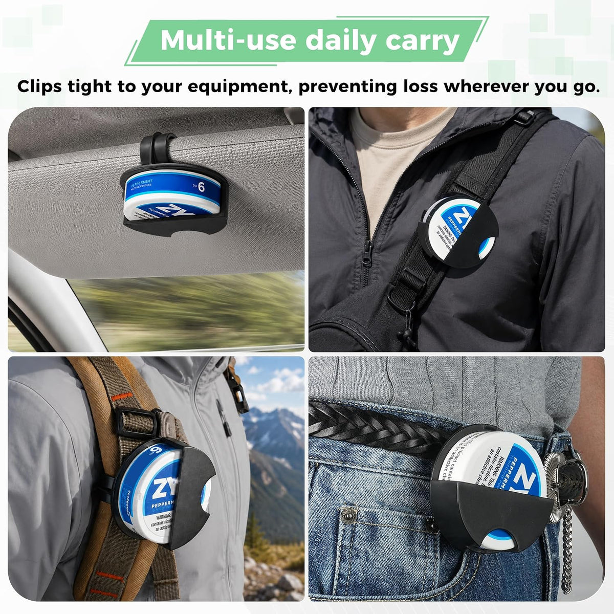 2-Pack Car Visor Holder Clip for ZYN Pouches, Dip Can Holder for ZYN, Snuff Holder for Sun Visor or Belt, Secure & Travel-Friendly Organizer, Great Gift for ZYN Enthusiasts