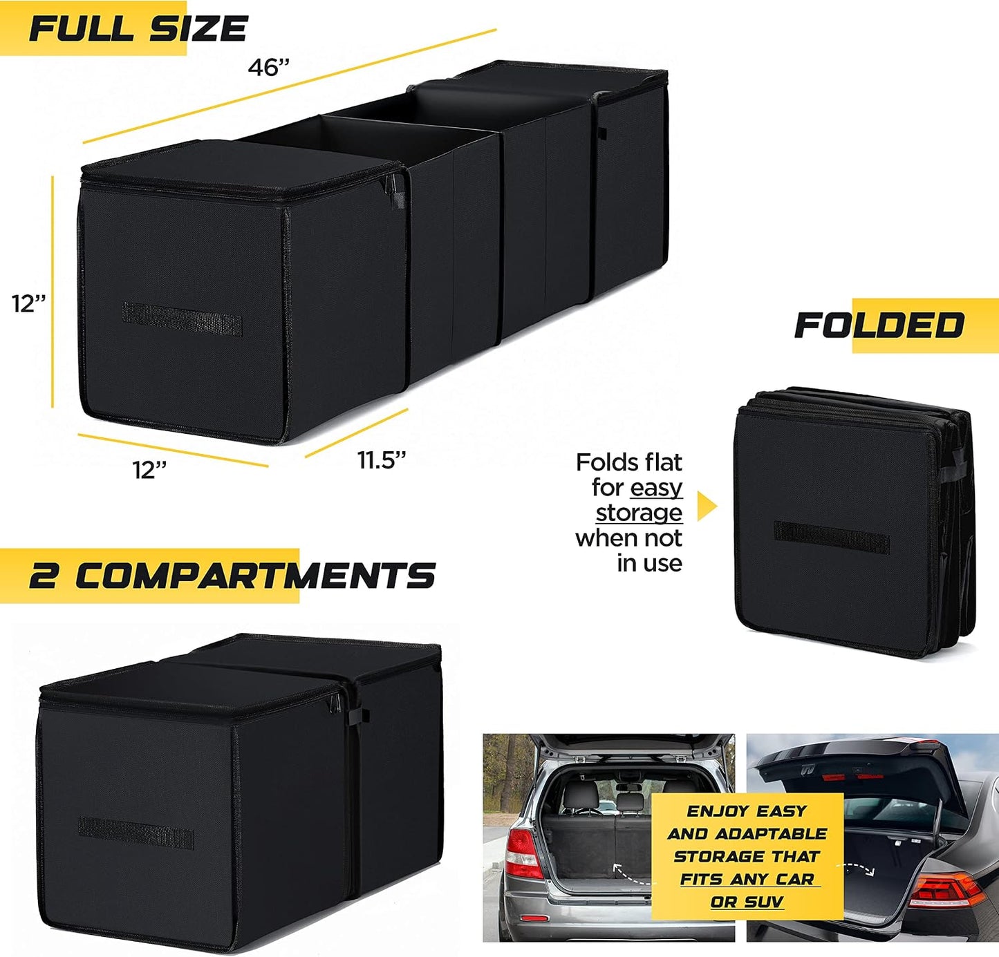 lebogner Auto Trunk Organizer With Insulated Cooler Compartments X-Large Vacation Trunk Cooler Box For Hot Or Cold Food While Traveling, Multipurpose Collapsible Car Accessories Storage Organizer