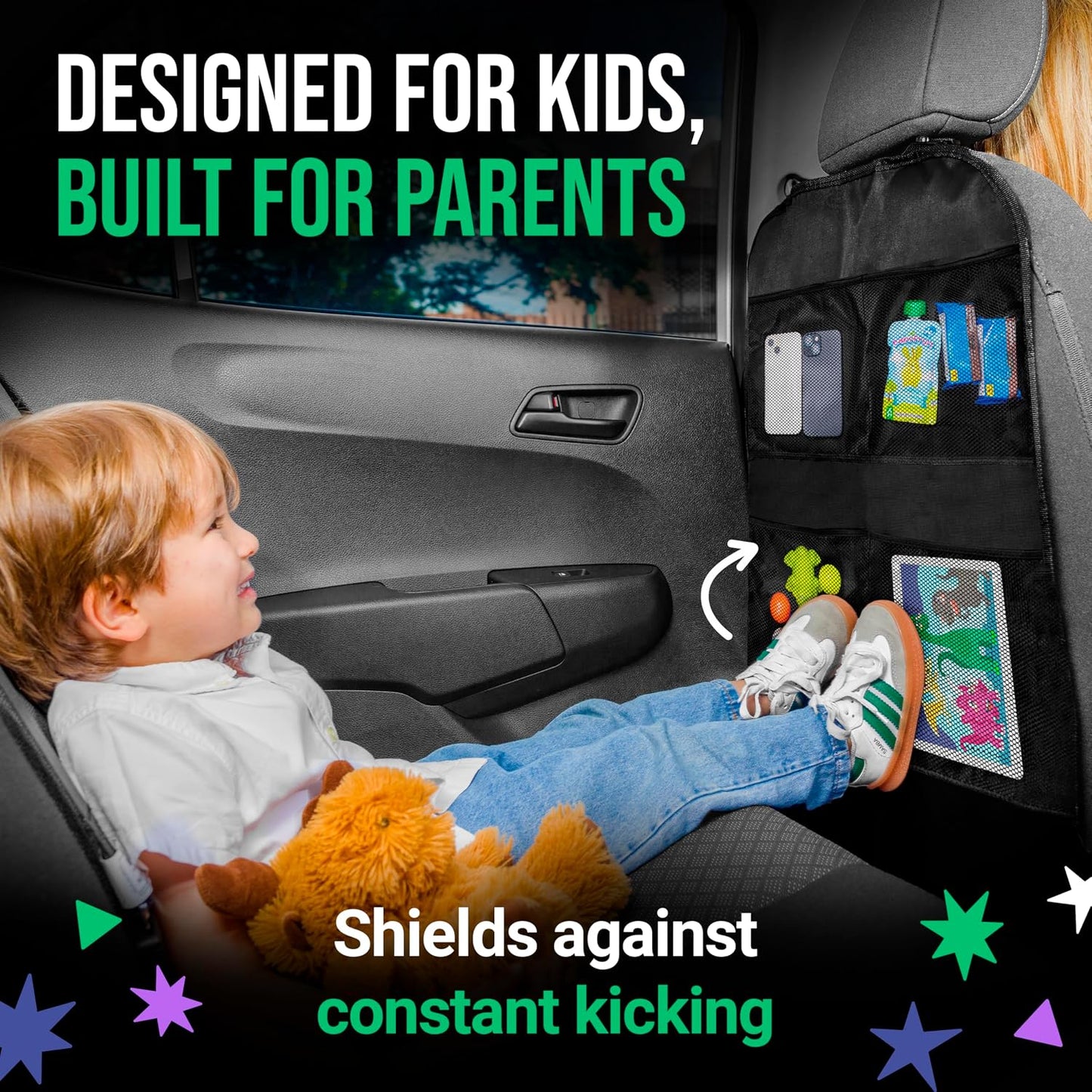 Todays Kids 2 Pack Kick Mats Back Seat Protector - Backseat Car Organizer for Kids, Car Storage Organizer, Back Seat Cars Organizers, Cars Organizers Backs Seats, Travel Accessories, 4 Pockets