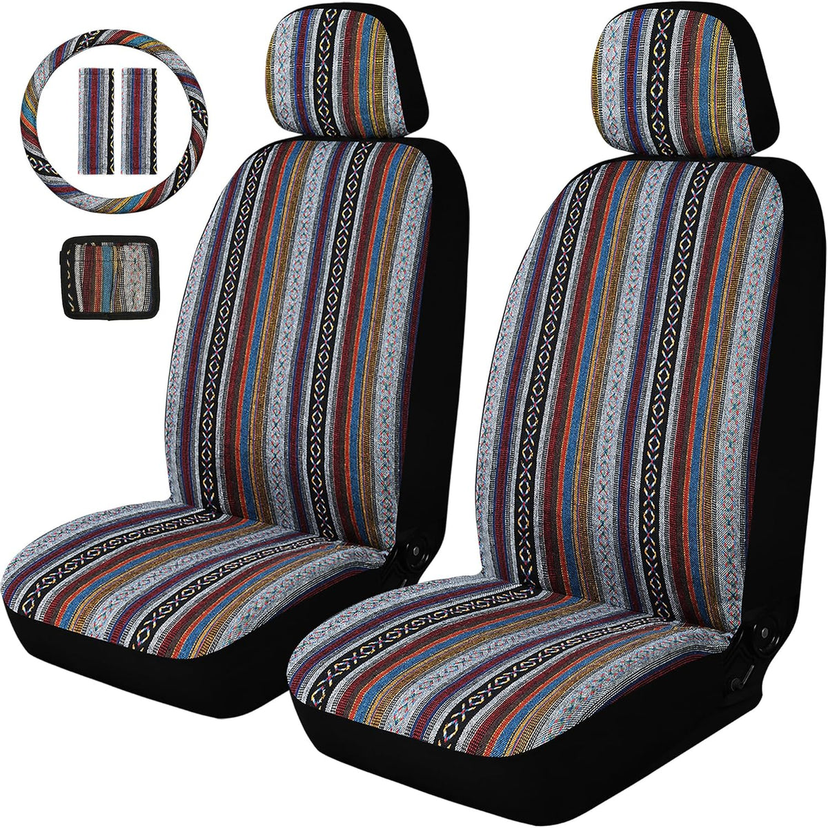 Baja Saddle Blanket Front Car Seat Covers Boho Striped Woven Covers