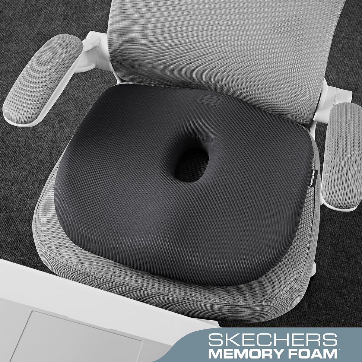 Skechers Seat Cushion Memory Foam,Donut Pillow Office Chair Cushion for Tailbone Pain Relief,Butt Pillow for Office Chair,Car seat Cushion,Long Sitting Office Workers,and Car Drivers,Black