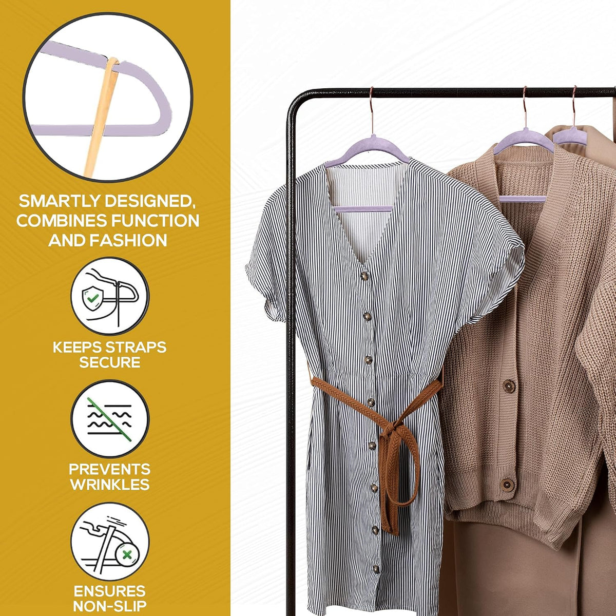 Techzoo Premium Velvet Hangers 50 Pack Ultra Thin Non Slip Adult Felt Space Saving Suit Hanger for Closet Heavy Duty Coat Pants Jackets Dress Hangers 360° Swivel Hook Hold Upto 10 lbs Purple Hangers