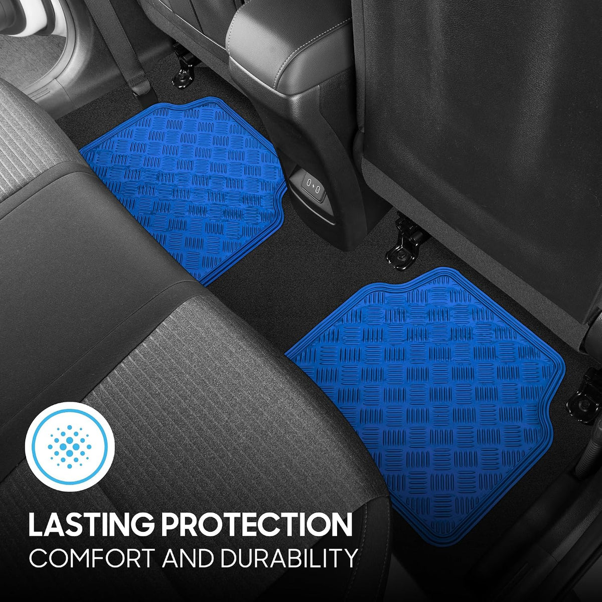 BDK Metallic Chrome Car Floor Mats All-Weather Universal Fit Automotive Floor Mats for Cars SUVs, Floor Mats for Trucks, Car Mats Full Set Front & Rear, Non-Slip Backing - Blue