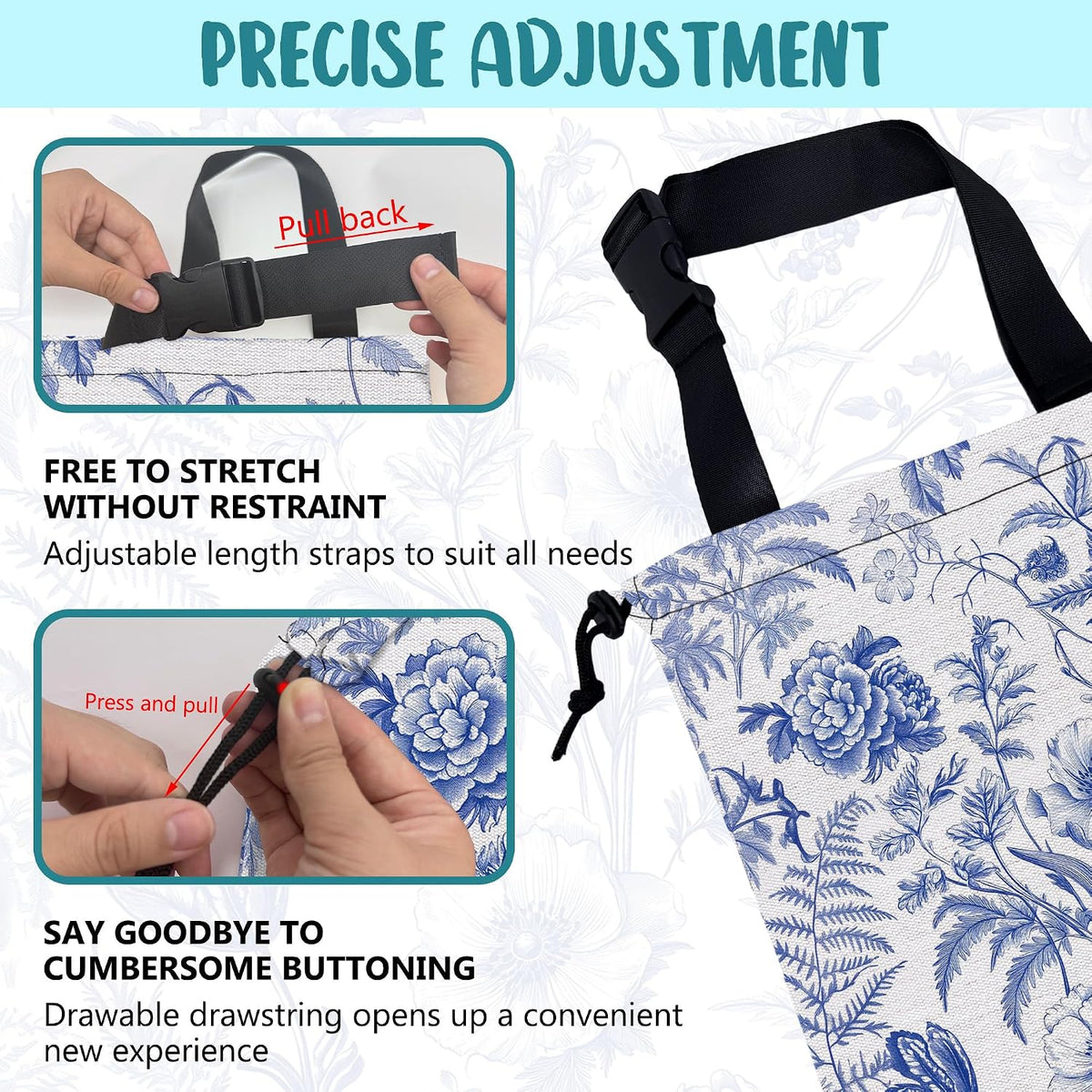 Car Garbage Bag Abstract Blue and White Floral Hanging Canvas Car Trash Bag Drawstring Car Back Seat Organizer for Car Back Front Seat Console with Adjustable Buckle