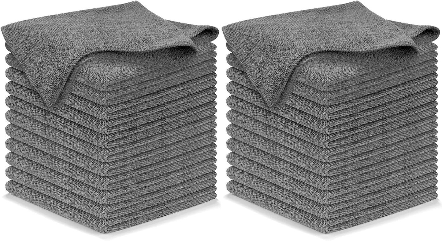 USANOOKS Microfiber Cleaning Cloth Grey - 24 Pcs (12.5"x12.5") - High Performance - 1200 Washes, Ultra Absorbent Microfiber Towel Weave Grime & Liquid for Streak-Free Mirror Shine - Car Washing Cloth