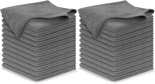 USANOOKS Microfiber Cleaning Cloth Grey - 24 Pcs (12.5"x12.5") - High Performance - 1200 Washes, Ultra Absorbent Microfiber Towel Weave Grime & Liquid for Streak-Free Mirror Shine - Car Washing Cloth