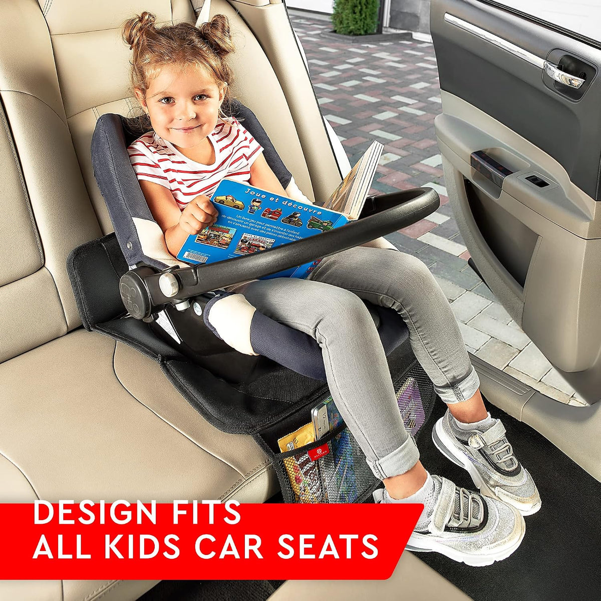 Helteko Car Seat Protector, 2 Pack Seat Protection Mat with Thick Padding, Durable Waterproof Fabric, Leather Reinforced Corners and Mesh Pockets