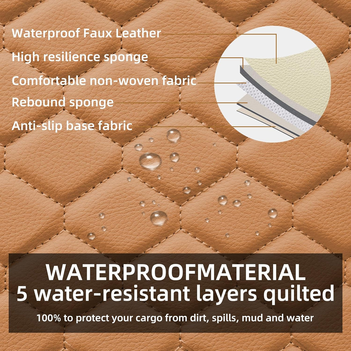 Elantrip Car Seat Cover Full Set Leather Waterproof Front Rear Cognac