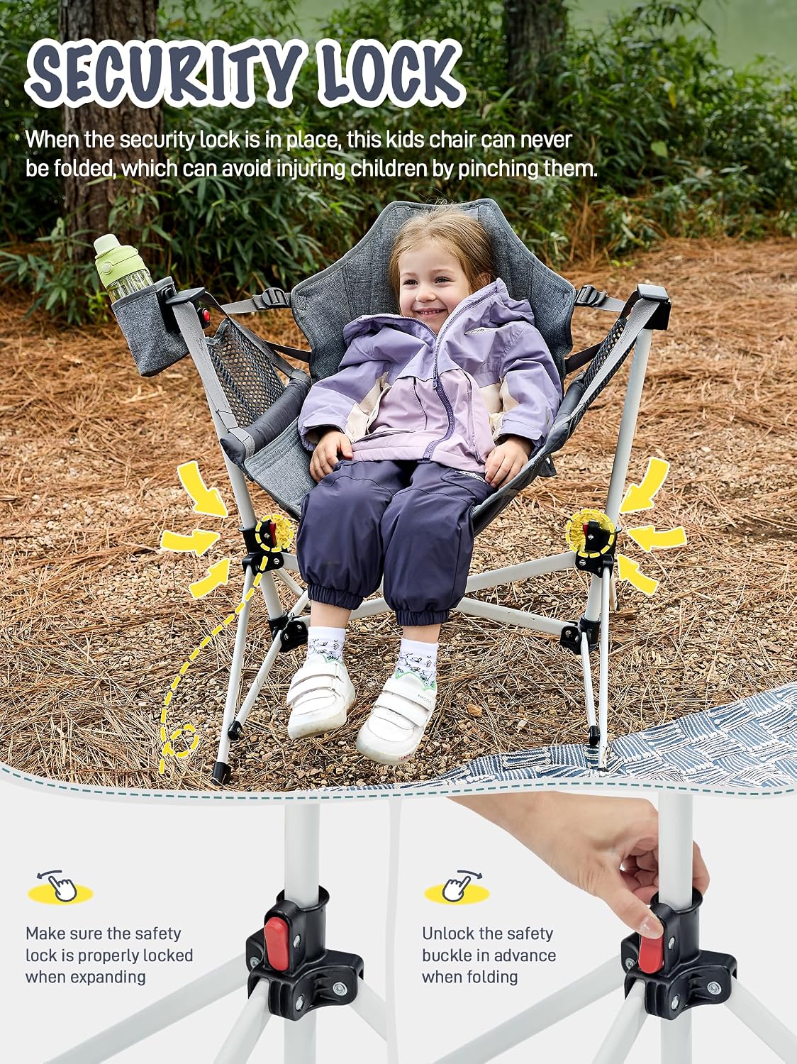EVER ADVANCED Kids Hammock Chair Foldable, Kids Camping Chair with Stand Portable, Hammock Swing Chair with Cup Holder, Child Camping Gear Carry Bag for Traveling Outdoor Patio Supports 125LBS Grey