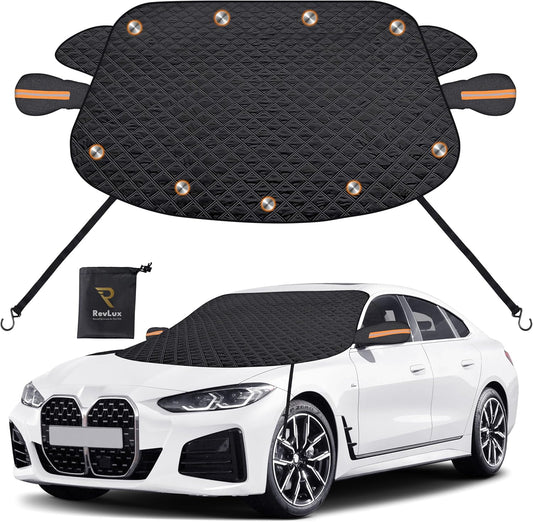 RevLux Windshield Snow Cover for Cars, SUVs & Trucks – Magnetic 5-Layer Waterproof Frost Shield | Ice Snow Protector | Winter Car Windshield Cover with Mirror Covers (61.8" x 49.6")