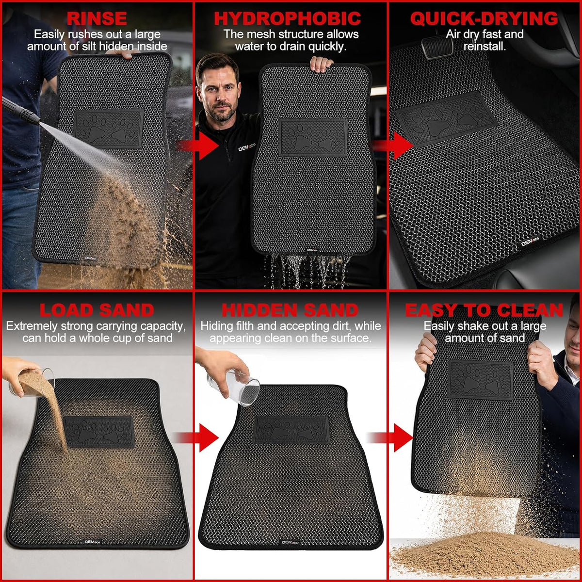 Universal Car Floor Mats, 3D Mesh Fabric All Weather Waterproof Car Floor Liners,With Anti-Slip Granule Backing&Driver Heel Pad,Efficient Dust&Dirt Resistant for Sedan,SUV,Truck,Van,Set of 4pcs