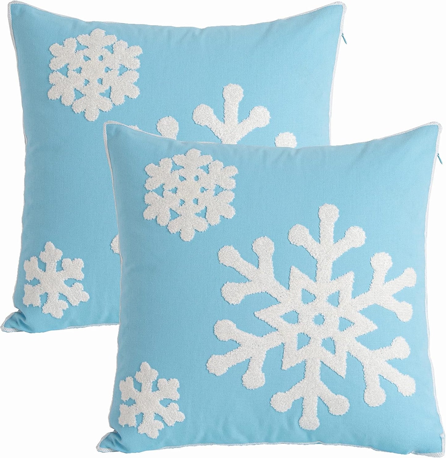18x18,Cotton Christmas Blessing Throw Pillow Cover for Bed Sofa Cushion Car Snowflake Embroideried Pillowcases,1pair Blue
