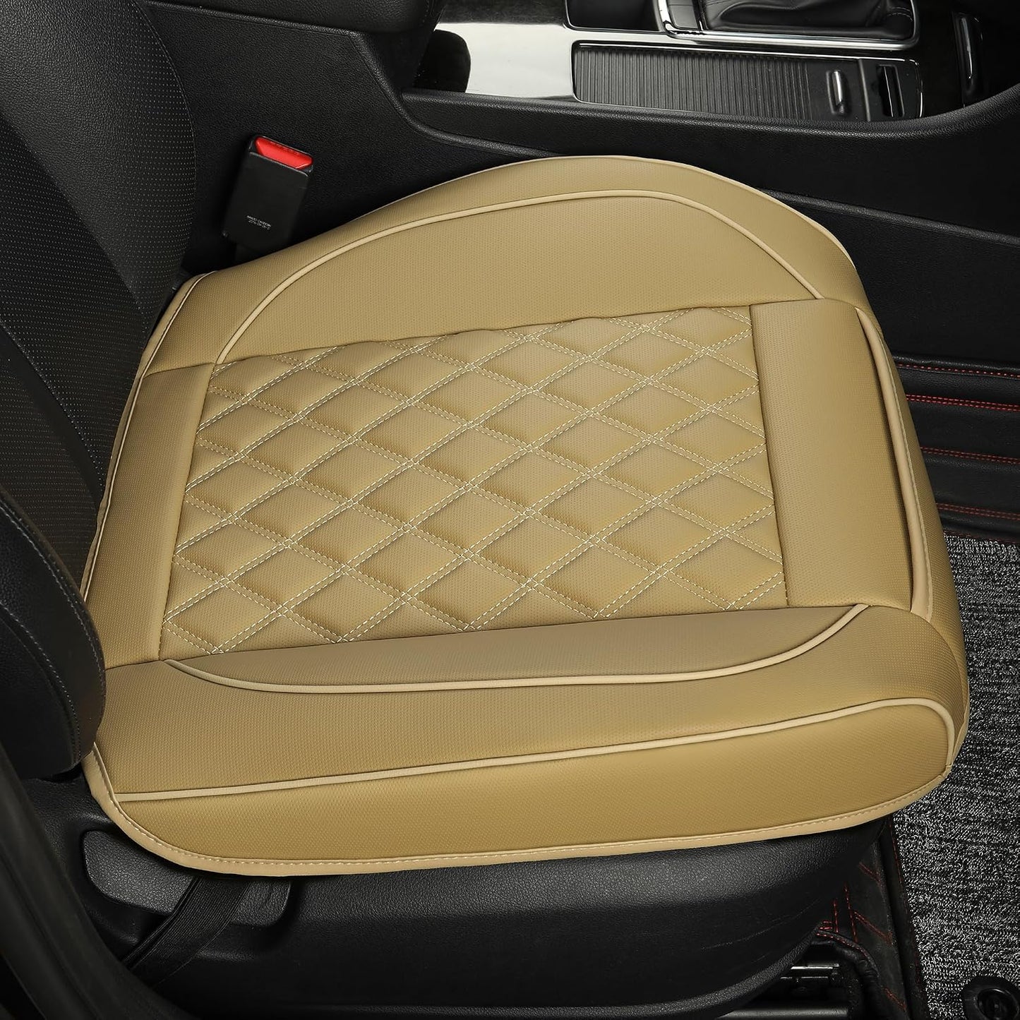 1 Pack Leather Front Car Seat Covers,Bottom Seat Covers for Cars,Driver Car Seat Cover,Luxury Seat Protectors,Waterproof,Full Wrap,for Most Vehicles,Sedan,Truck,SUV(Beige)