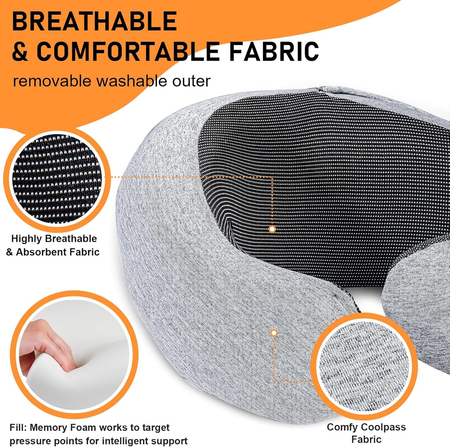 Travel Pillow - Hooded Neck Pillow Airplane Memory Foam Filling for Plane, Cars Sleeping, Road Trip, Long Flights, Airplane Travel Essentials, Includes Eye Mask & Earplugs (Light Gray)