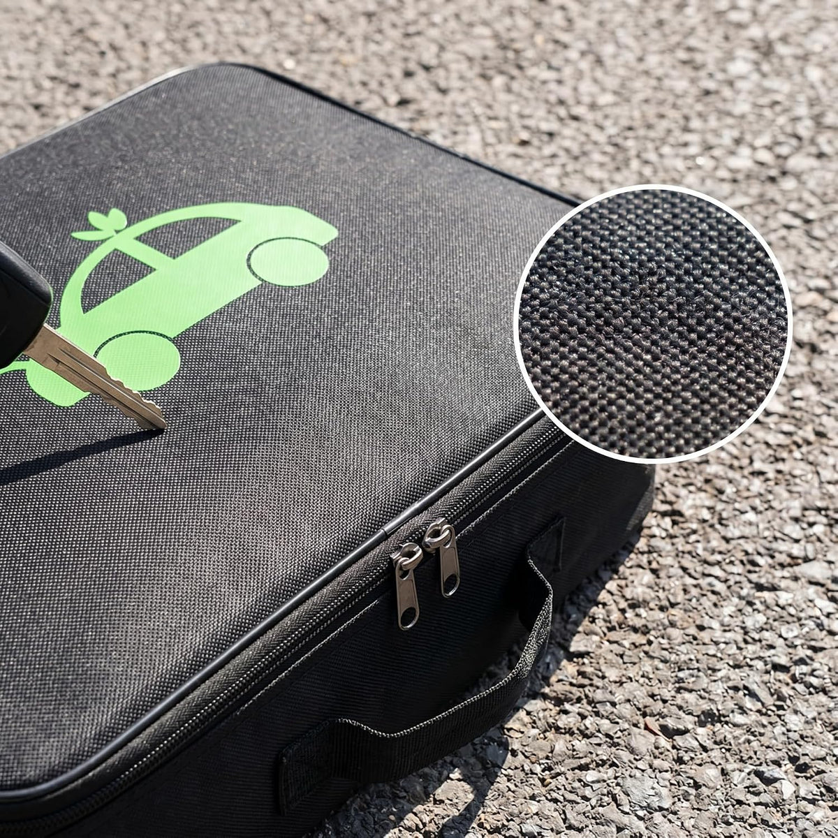 1 Pack EV Charging Cable Storage Bag, Oxford Cloth Charging Cable Bag with Dual Metal Zipper, Portable Jumper Carry Case for Electric Car RV Camper Trailer Accessories (Black)
