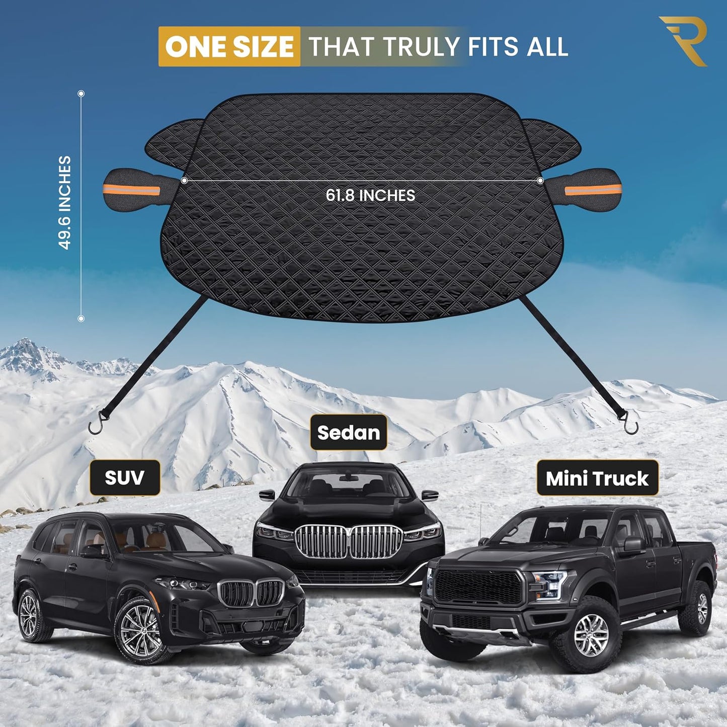 RevLux Windshield Snow Cover for Cars, SUVs & Trucks – Magnetic 5-Layer Waterproof Frost Shield | Ice Snow Protector | Winter Car Windshield Cover with Mirror Covers (61.8" x 49.6")