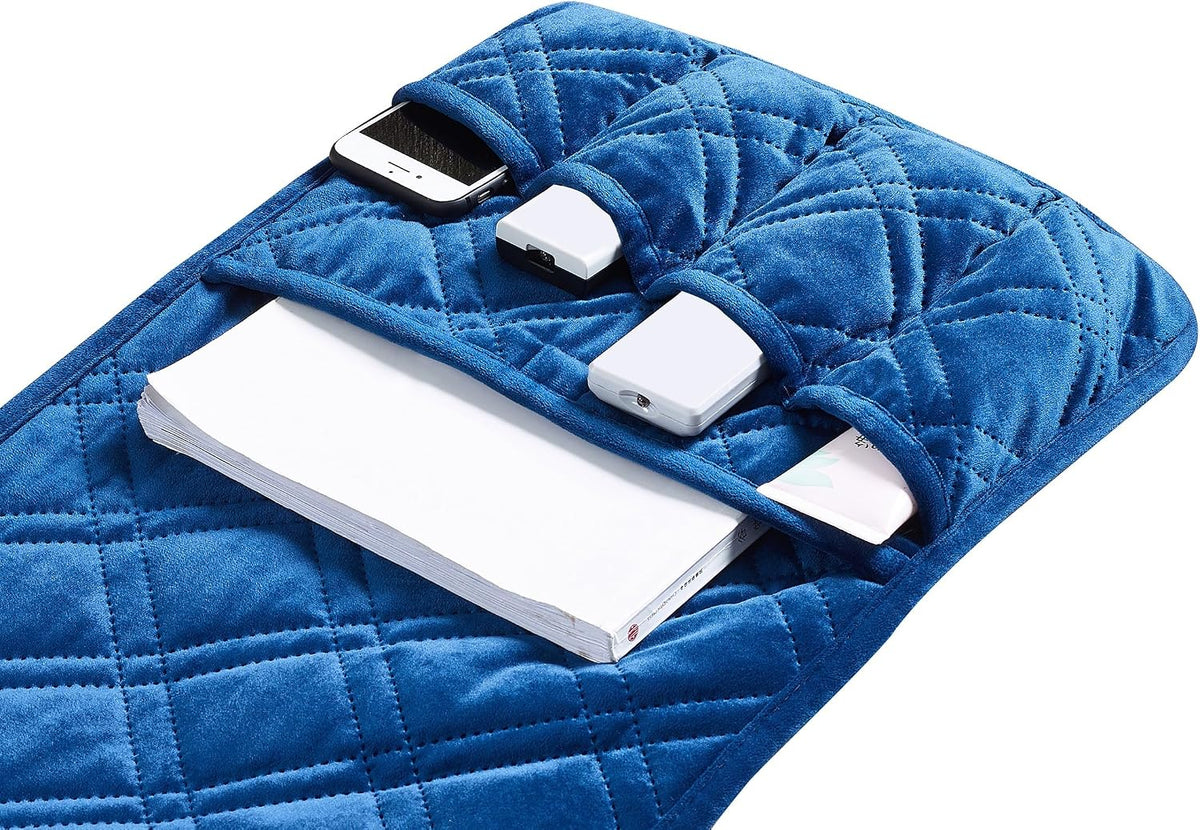 Brilliant Sunshine Dark Blue Velvet Couch Armrest Cover, 35"×13"