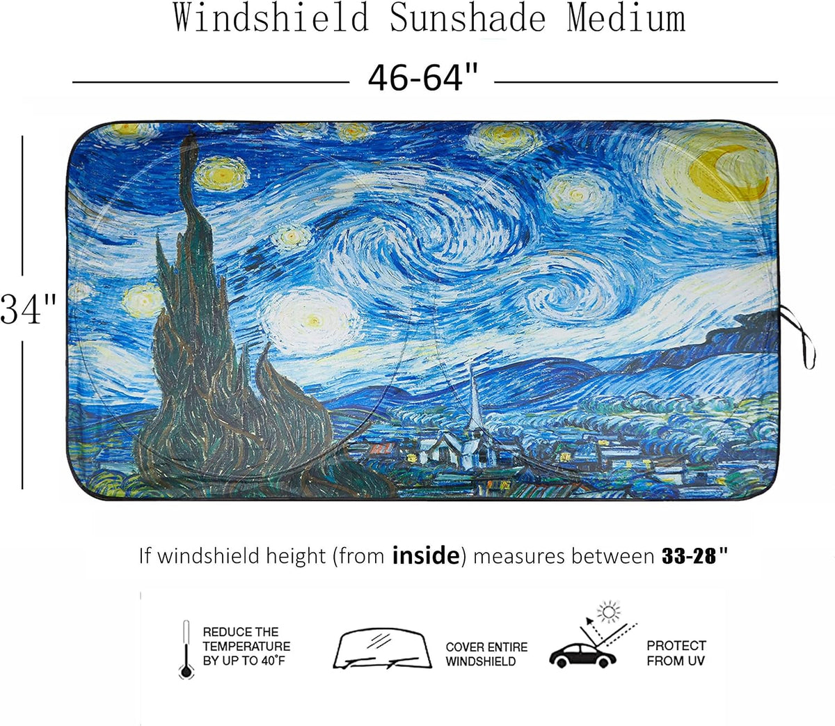 [2026 Upgrade] TDCQQGQQ Van Gogh Starry Sky Windshield Sun Shades, Car Sun Shade for Front Window for Car SUV Truck, Protect The Vehicle from High Temperature Damage and Uv Reflection,63 L x 33.5" W