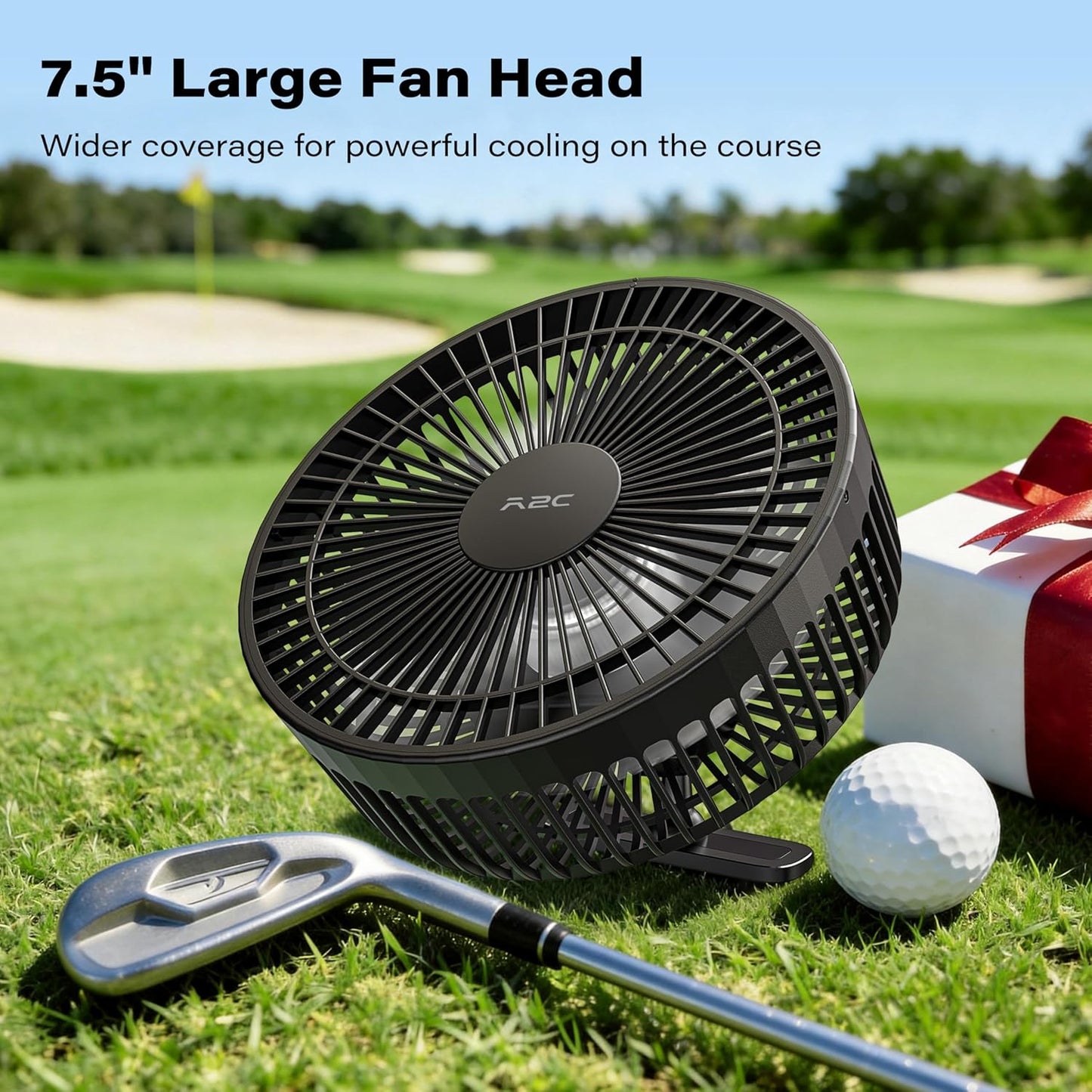 A2C Magnetic Rechargeable Fan for Golf Cart 7.5-Inch, Up to 28Hrs, 10000 mAh Battery Powered Fan Portable 4 Speeds Fits EZGO, Club Car & Yamaha, Golf Cart & Cruise Accessories Essentials Gifts