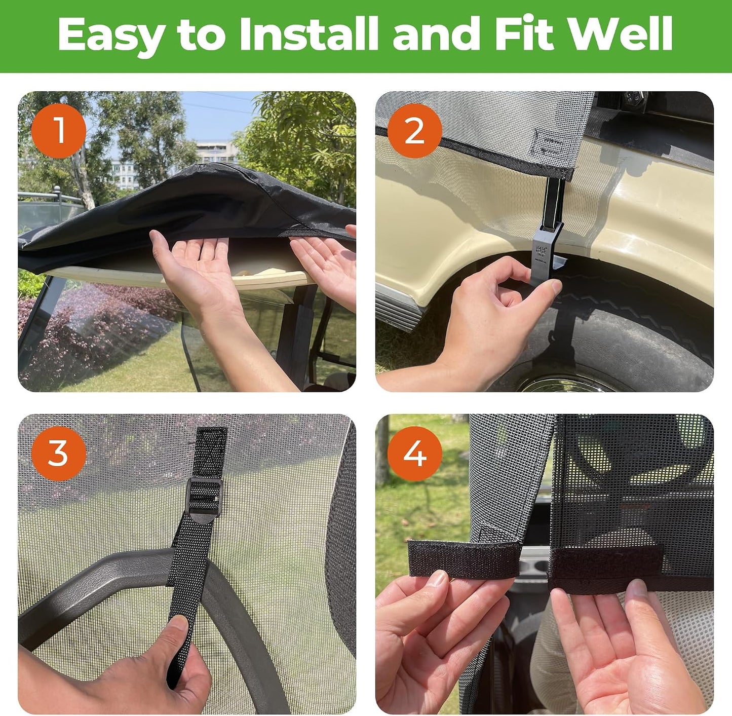 10L0L 2 Passenger Golf Cart Sun Shade Cover for EZGO TXT RXV & Club Car DS Precedent Tempo, UV Heat Blocking Polyester Mesh Canopy Cover, Durable & Easy Install (Roof Size:59" L X 41" W)