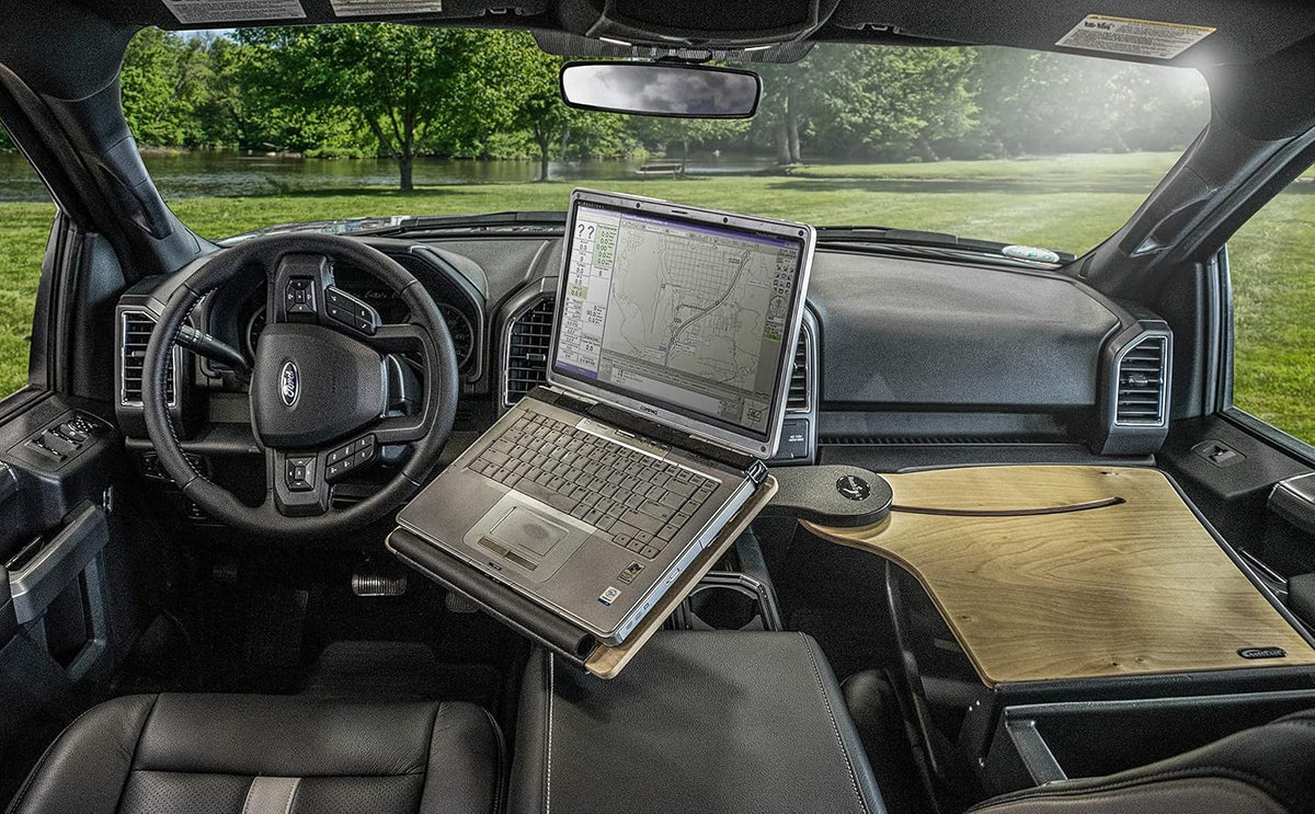 AutoExec Reach Car Desk for Your Vehicle Workstation and Mobile Office, Front Seat, Natural Birch