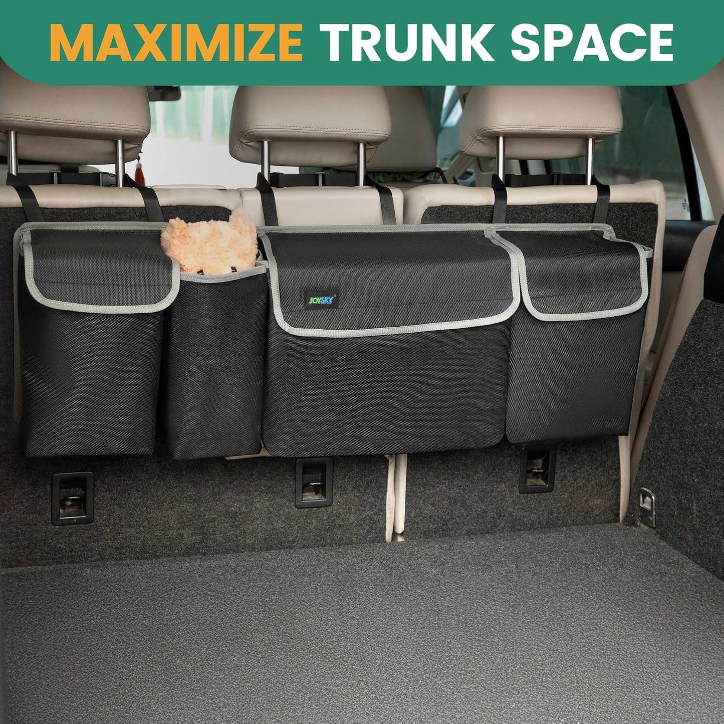 JOYSKY Trunk Organizer and Car Seat Protectors 2 Pack, Space-saving Hanging Car Organizer, Large Seat Cover Protectors, Road TripAccessories