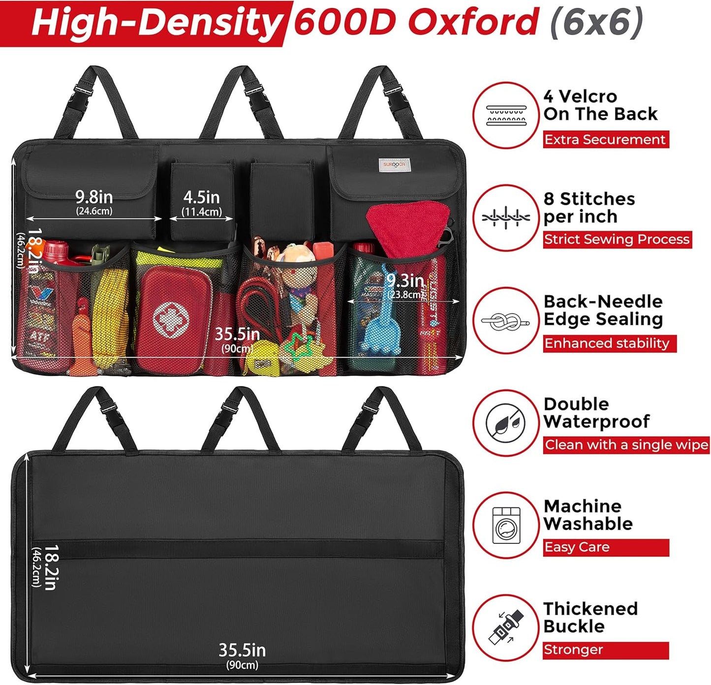 SURDOCA Car Trunk Organizer, LARGE CAPACITY Car Storage Bag with 8 Pockets, 7X Upgraded Trunk Storage Organizer for Car, SUV, Truck, MPV