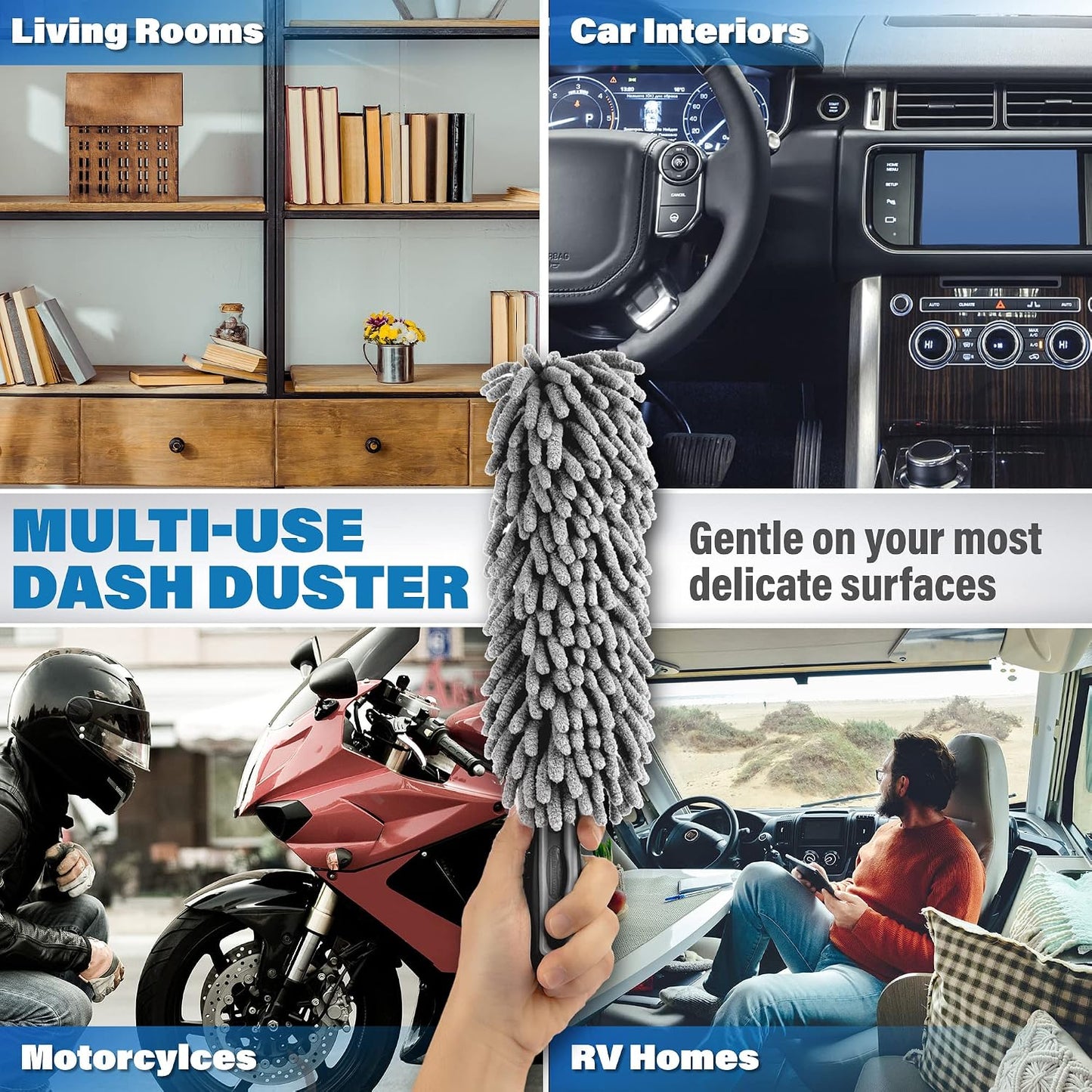 Relentless Drive Car Duster Interior 14" – Ultimate Dash Duster for Women & Men, Chenille Car Accessories Interior, Lint & Scratch-Free