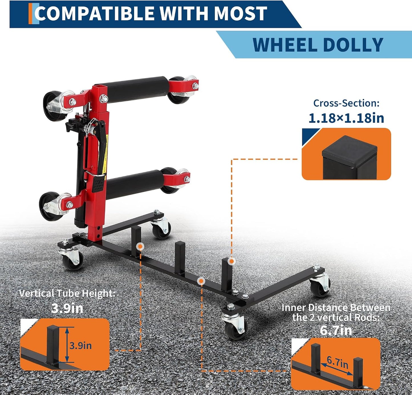 Heavy-Duty Car Dolly Storage Rack with 360° Swivel Casters, 4-Wheel Dolly Holder for Universal Fit, Jack Stand Organizer for Garage and Auto Shop, Durable Workshop Solution