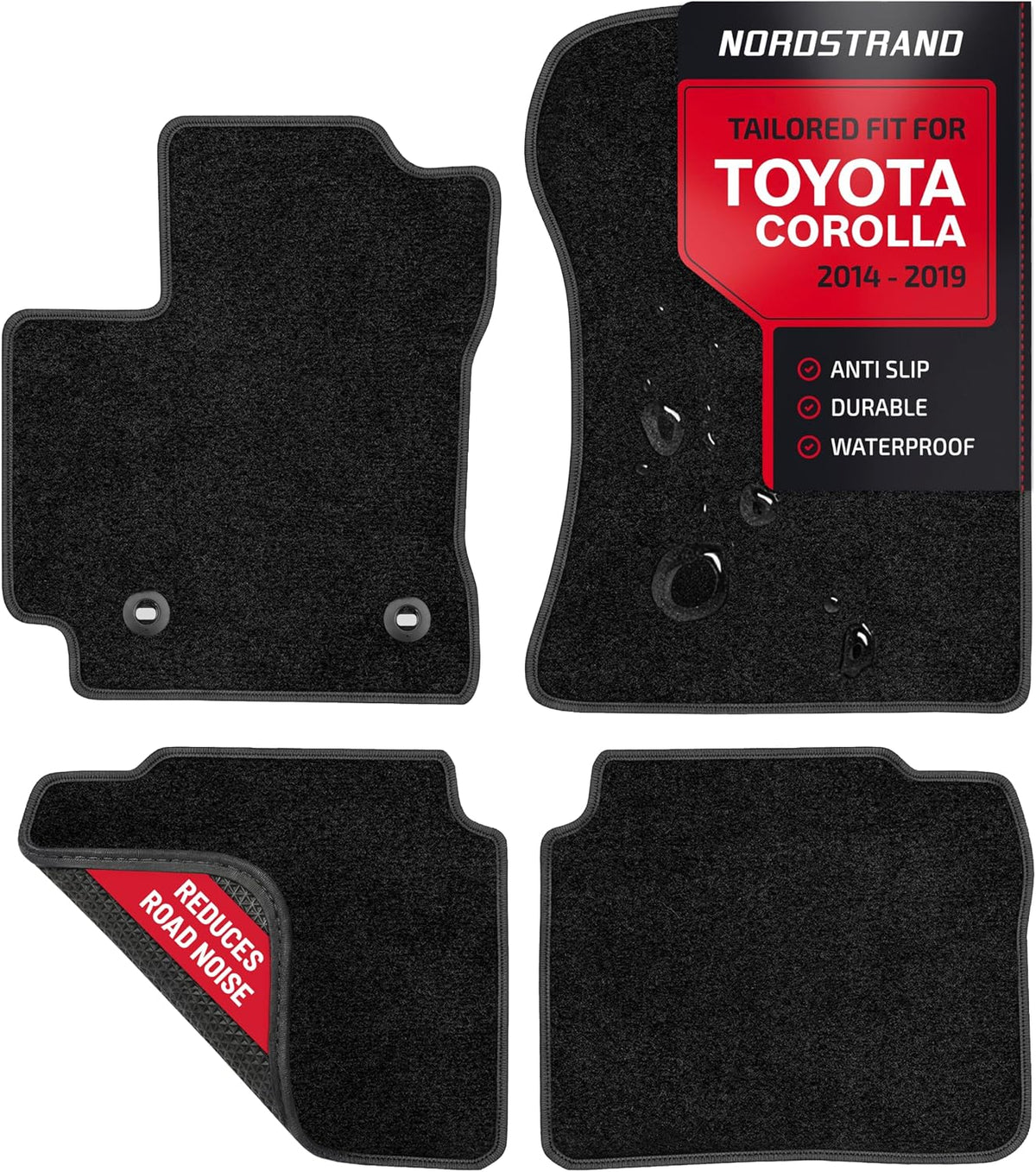 Floor Mats for Toyota Corolla 2014 2015 2016 2017 2018 2019 - Custom 3D Fit - 1st and 2nd Row Set - Rubber Anti-Slip Backing - Heavy Duty 22oz Carpet Mat - All Weather Car Liner Floormats