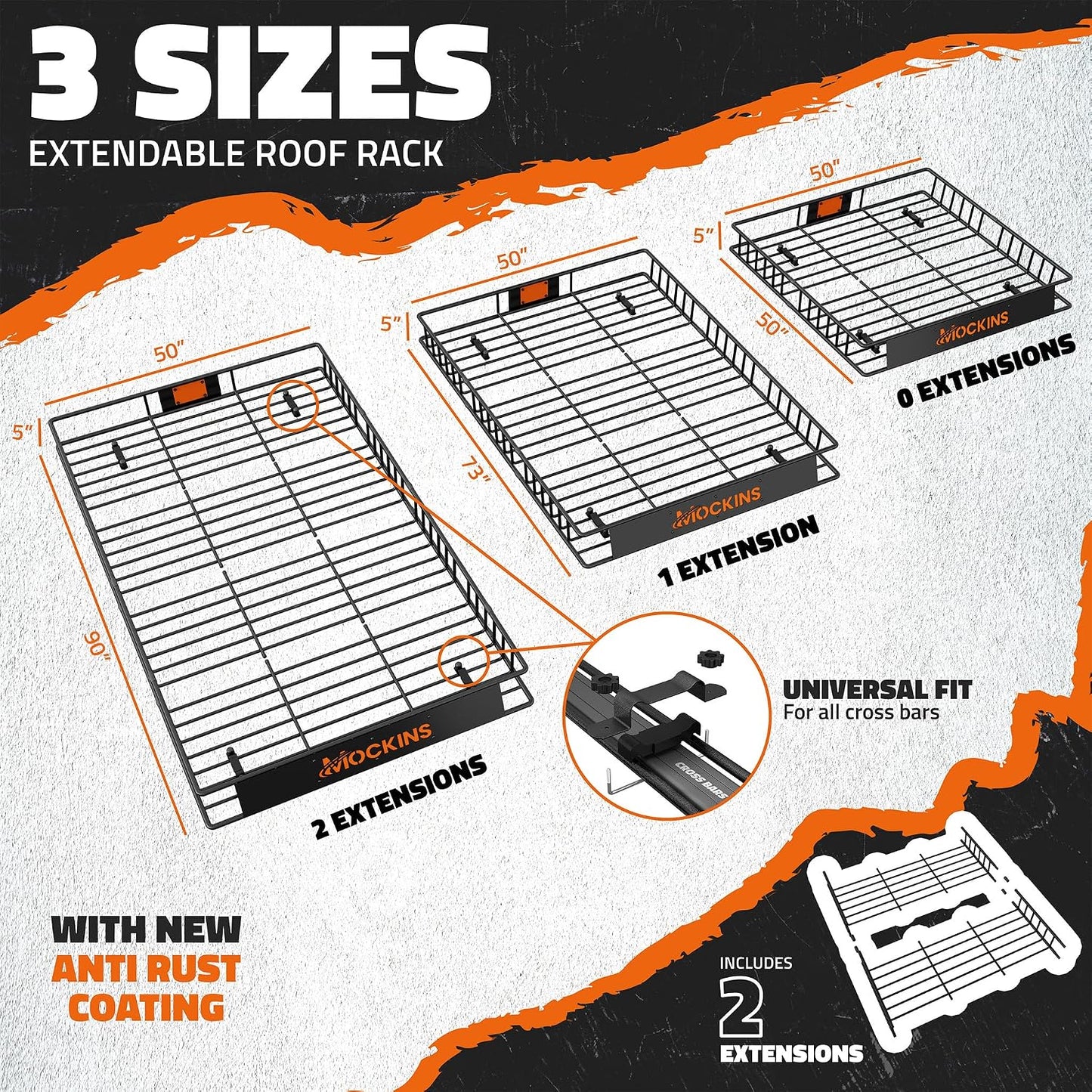 Mockins 90"x50"x5" XXL Heavy Duty Roof Rack Cargo Carrier w/ 250 Lbs. Cap | With 50 Cu Ft Waterproof Soft Vinyl Rooftop Cargo Bag | Roof Basket for SUV Car Truck RV & Van w/ Car Top Carrier Accessories
