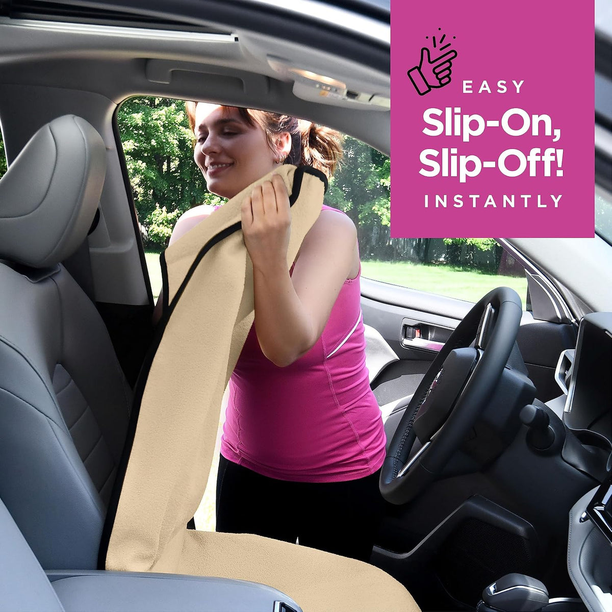 lebogner Waterproof Sweating Car Seat Cover for Post Gym Workout, Running, Swimming, Beach and Hiking, Universal Fit Anti-Slip Bucket Seat Protector for Cars, SUVs and Trucks, Machine Washable, Beige