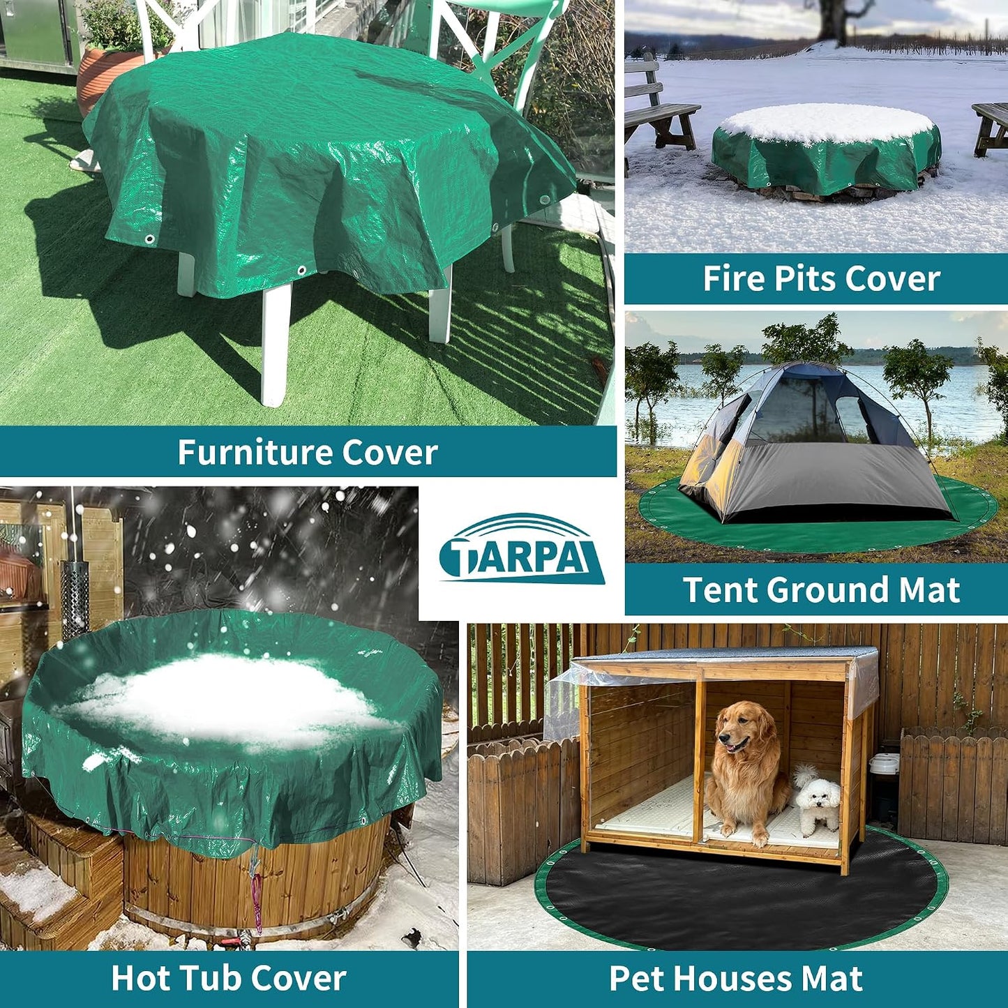 TARPAL 12ft Heavy Duty Round tarp Waterproof with Accessories 10mil Circle Tarps Multipurpose Outdoor Cover Pool tarp for Under Pool(Green/Black)