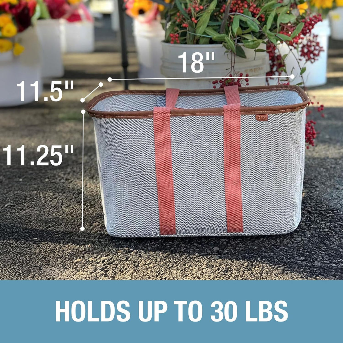 CleverMade Collapsible LUXE Tote, 30L Foldable Grocery Shopping Bag, Reusable