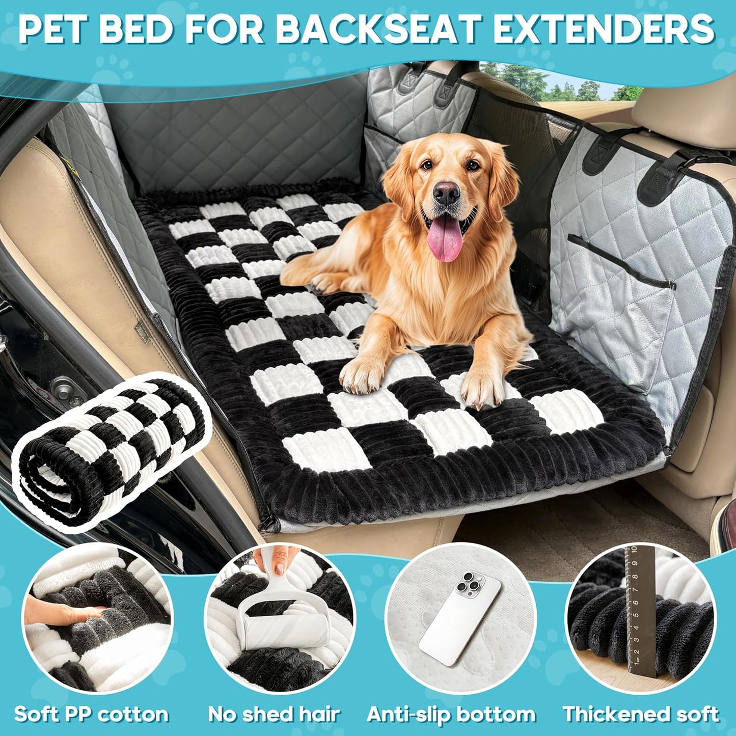 Dog Car Bed Mat Non-Slip Backseat Extender Dog Bed 56" x28.7" | Travel Bed for Dogs，Chew-Resistant, Easy Clean & Scratch-Proof, Comfort Design, Fits Trucks/Sedans/SUVs