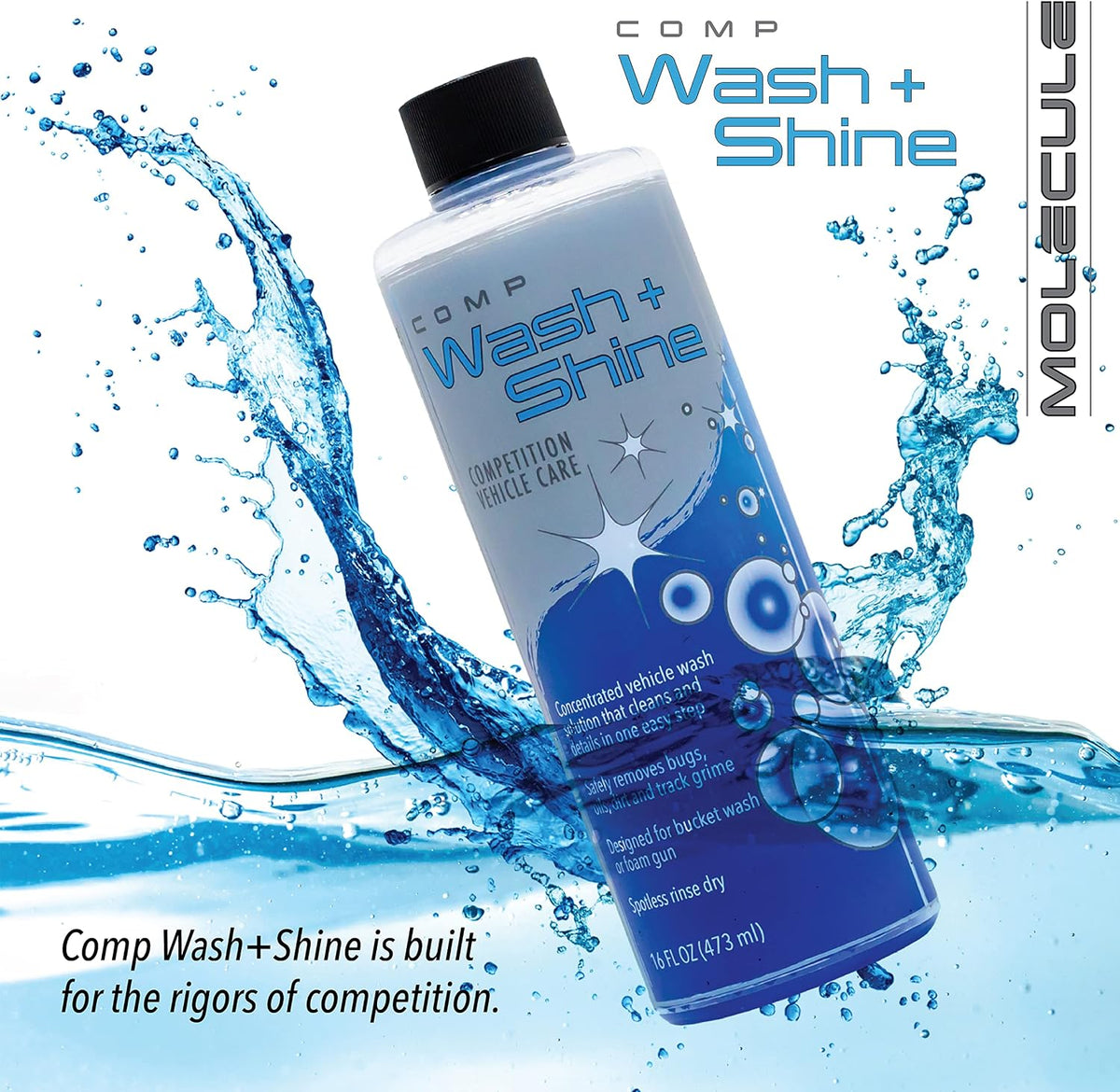 Molecule Wash Kit | Cleans Race Suits &amp; Auto Surfaces | Brightens Technical Fabrics, Removes Oil, Rubber &amp; Grime from Cars, Trucks &amp; Accessories – 4 oz Apparel Wash + 16 oz Wash+Shine Car Soap