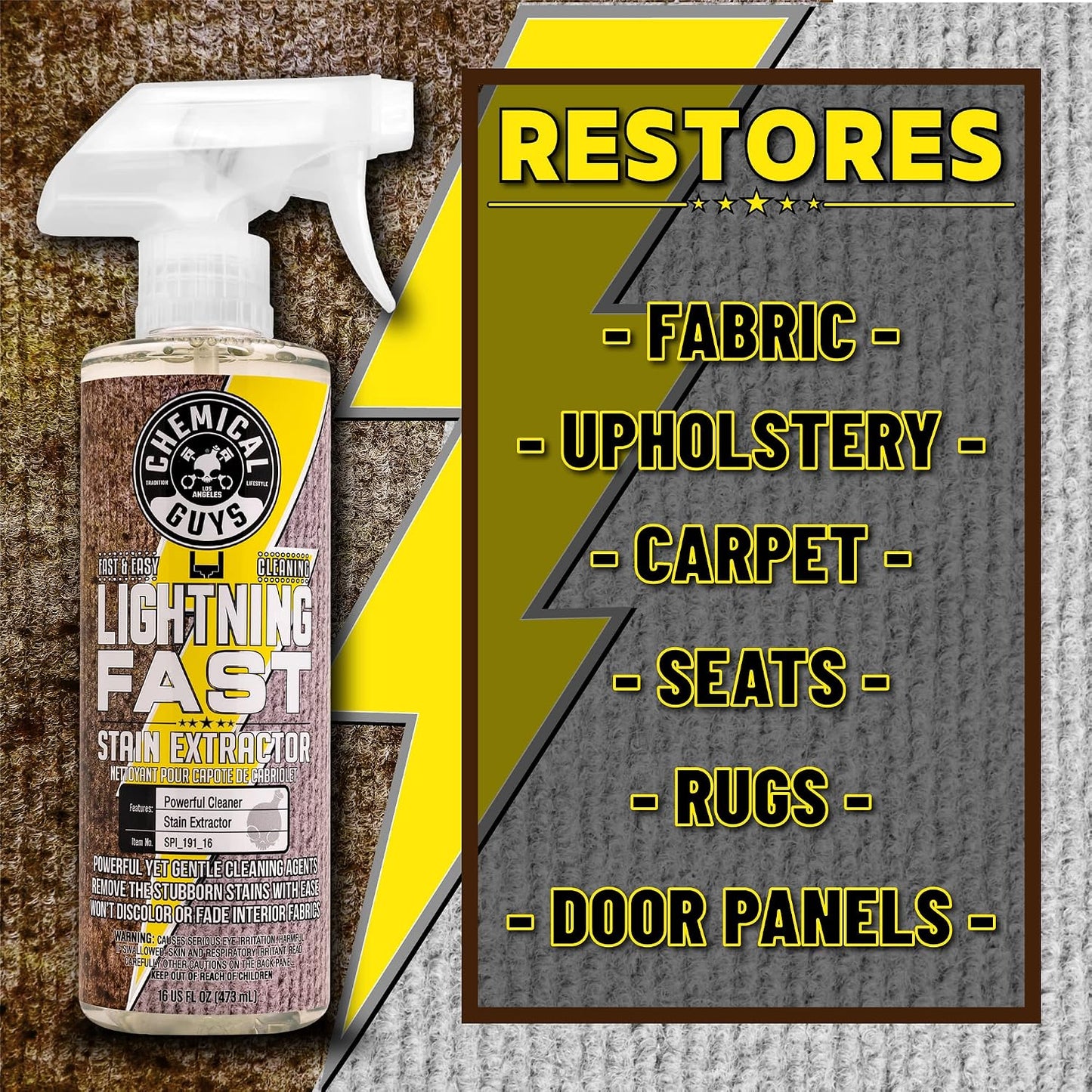 Chemical Guys SPI_191_16ID Interior Deep Cleaning Kit with Lightning Fast Carpet & Upholstery Extractor, Nonsense All Surface Cleaner, Induro 7 Heavy Duty Detailing Brush & 3 Pack Microfiber Towels