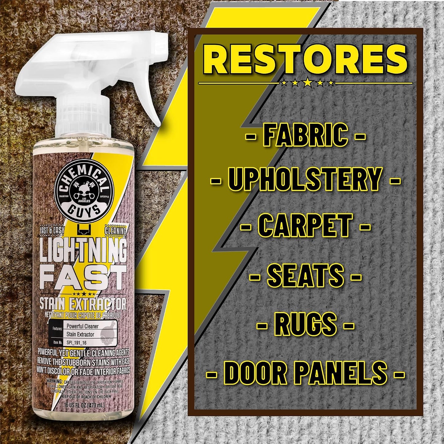 Chemical Guys Lightning Fast Carpet & Upholstery Cleaner Bundle with Induro 7 Heavy Duty Carpet Brush