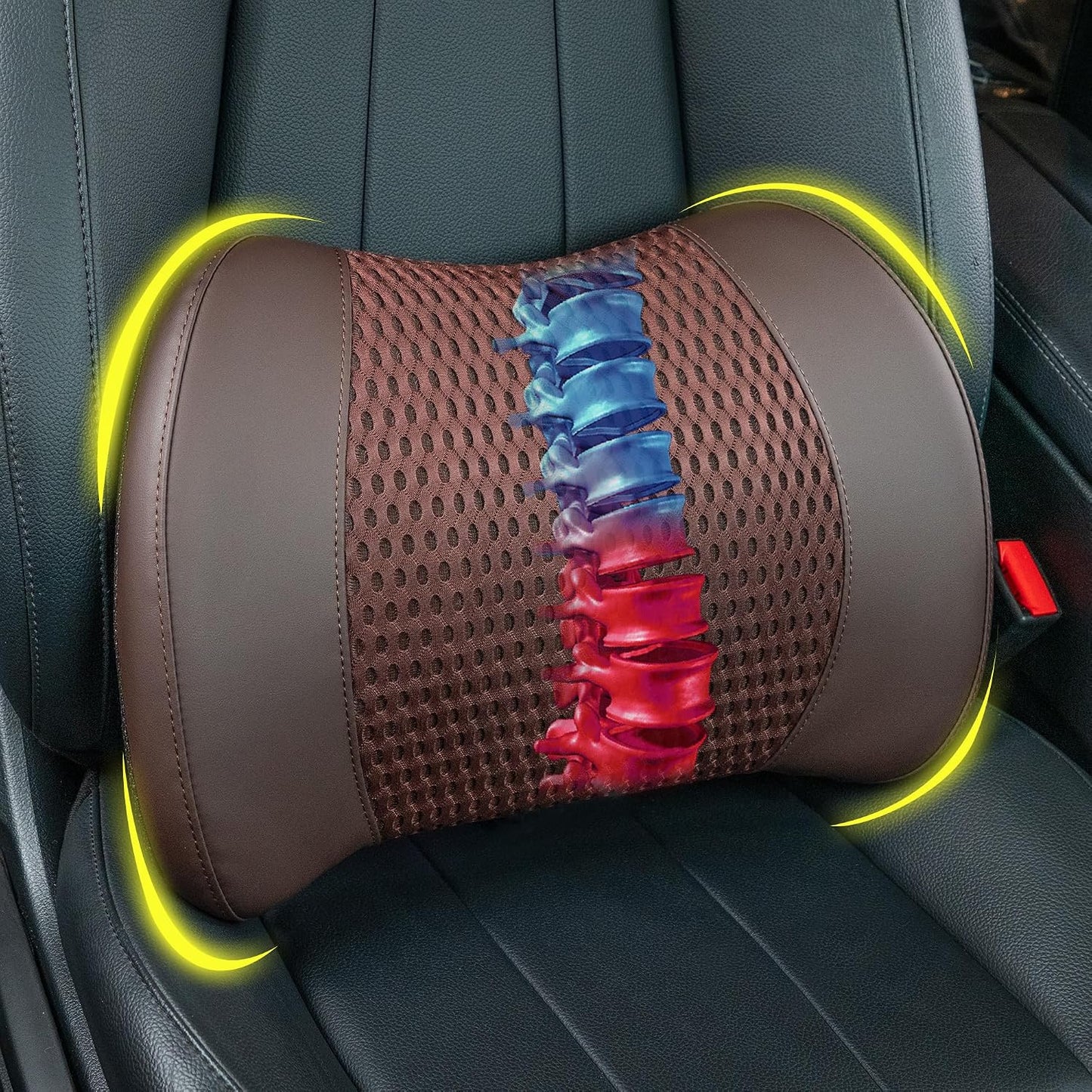 Lofty Aim Lumbar Support Pillow for Car, Car Seat Back Support for Driving | Memory Foam Car Lumbar Support for Driving, Car Back Cushion, Adjustable Straps, Lower Back Pillow, Breathable 4D Mesh, Brown