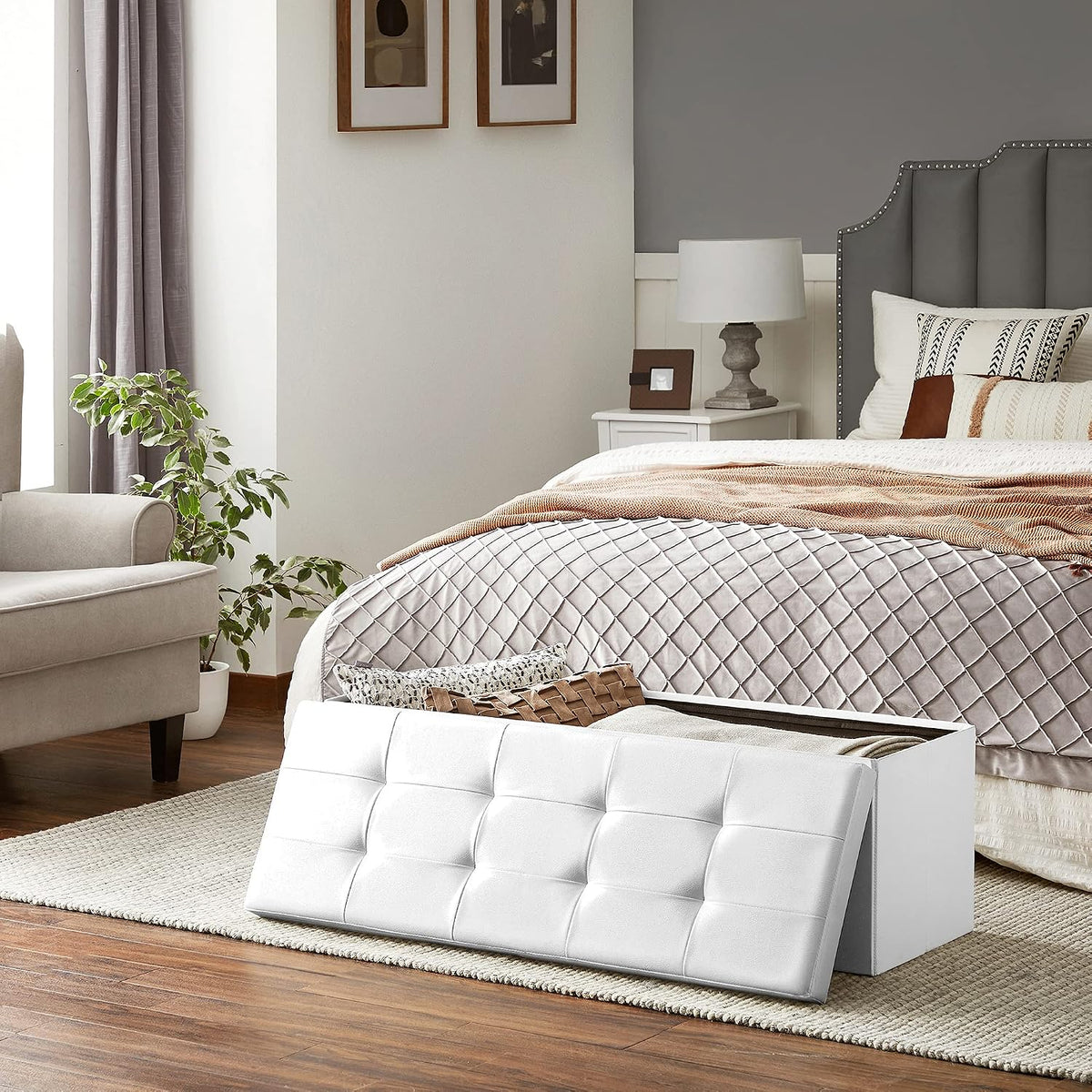 SONGMICS 43.3 Inches Folding Storage Ottoman Bench with Flipping Lid