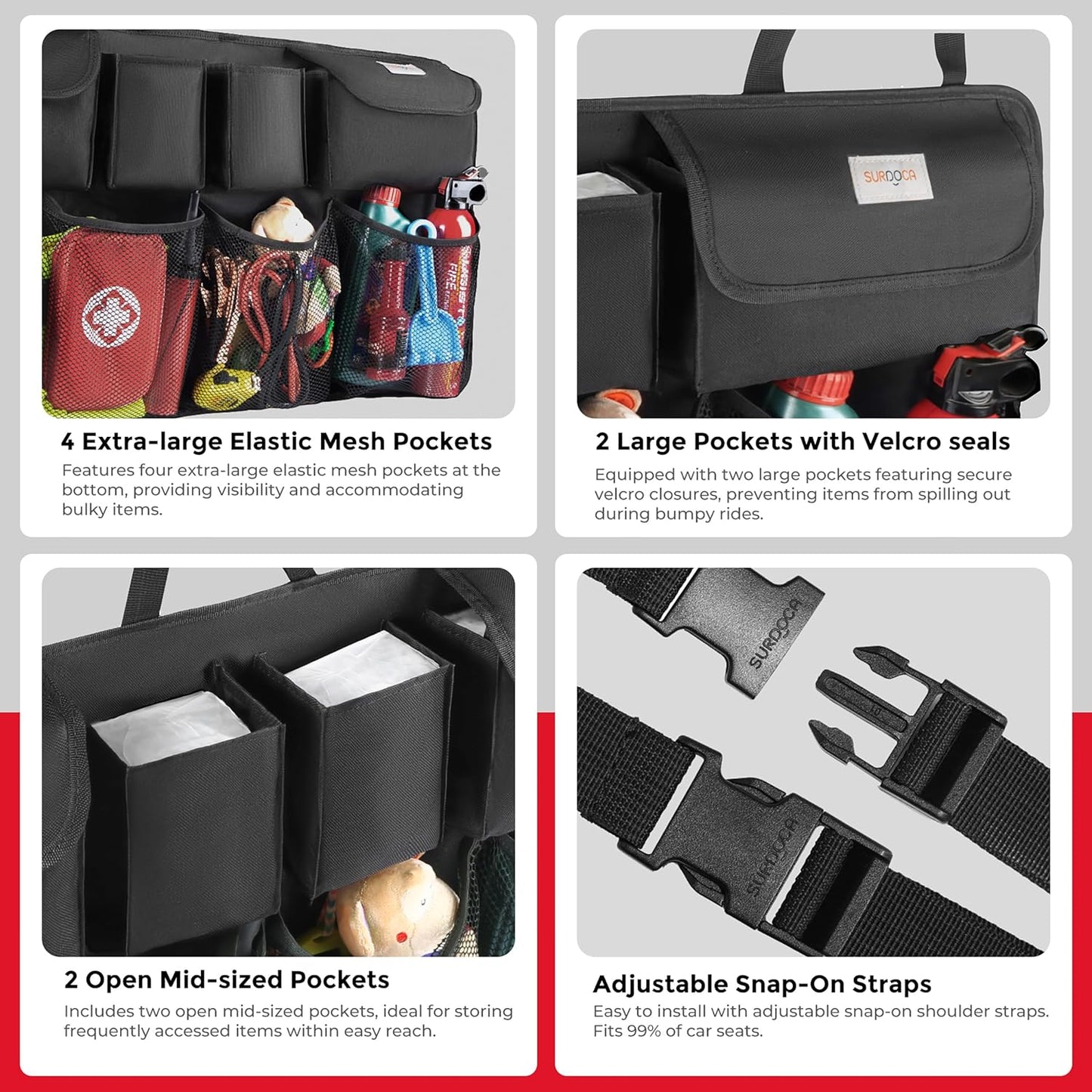 SURDOCA Car Trunk Organizer, LARGE CAPACITY Car Storage Bag with 8 Pockets, 7X Upgraded Trunk Storage Organizer for Car, SUV, Truck, MPV