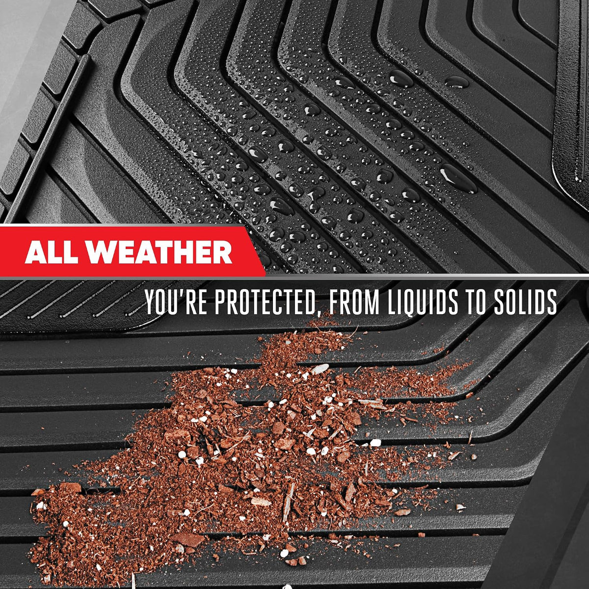 Motor Trend MetallicGuard Car Floor Mats Full Set - Durable Rubber Floor Mats with Black Metallic Heel Pad, All-Weather Interior Protection for Front and Rear with Non-Slip Backing