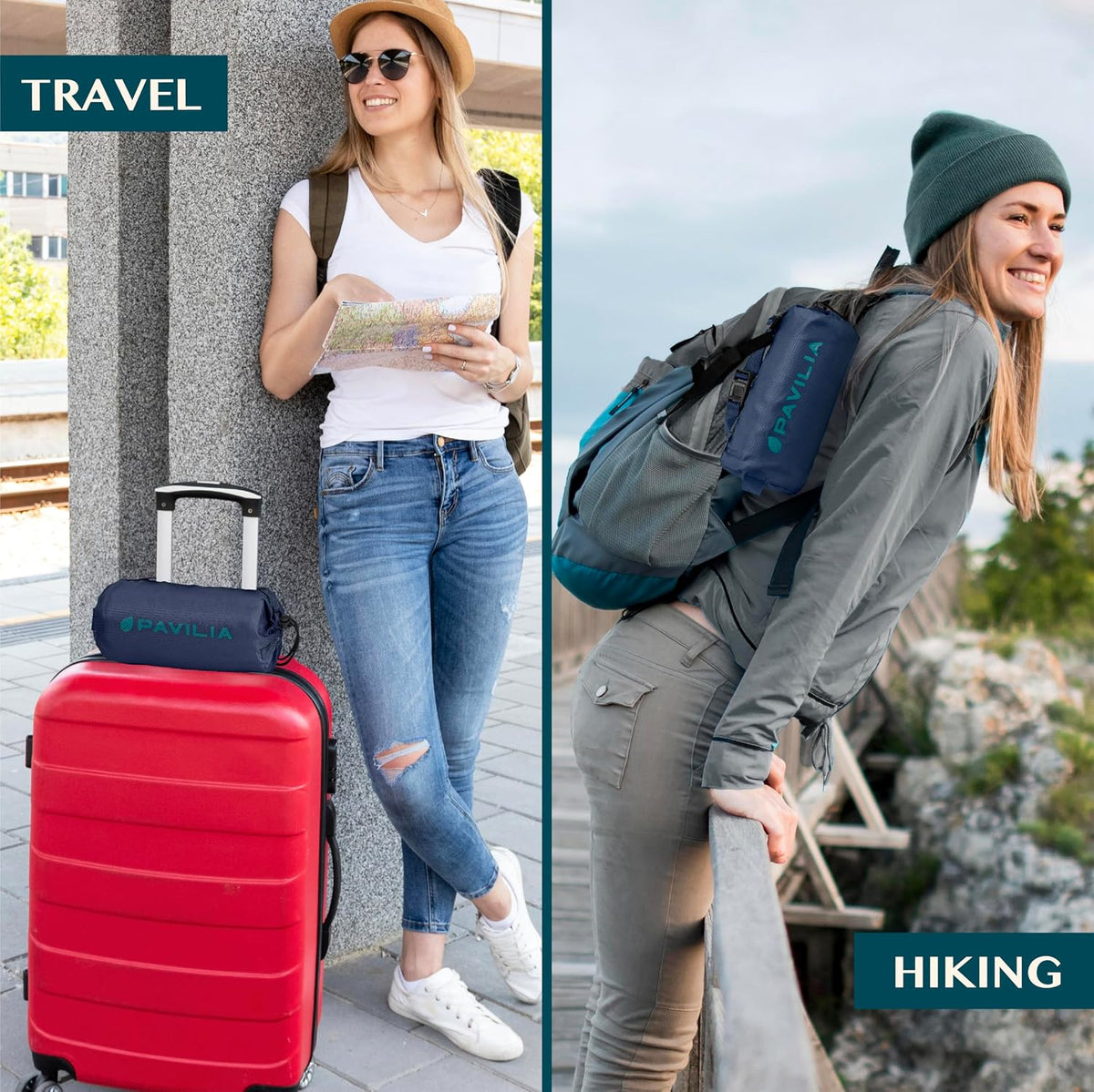 PAVILIA Travel Blanket Airplane Compact with Bag, Lightweight Soft Fleece Plane Blanket Long Flights, Camping Road Trips, Packable Travel Gift Essentials with Luggage Backpack Strap, 65x40, Navy Blue