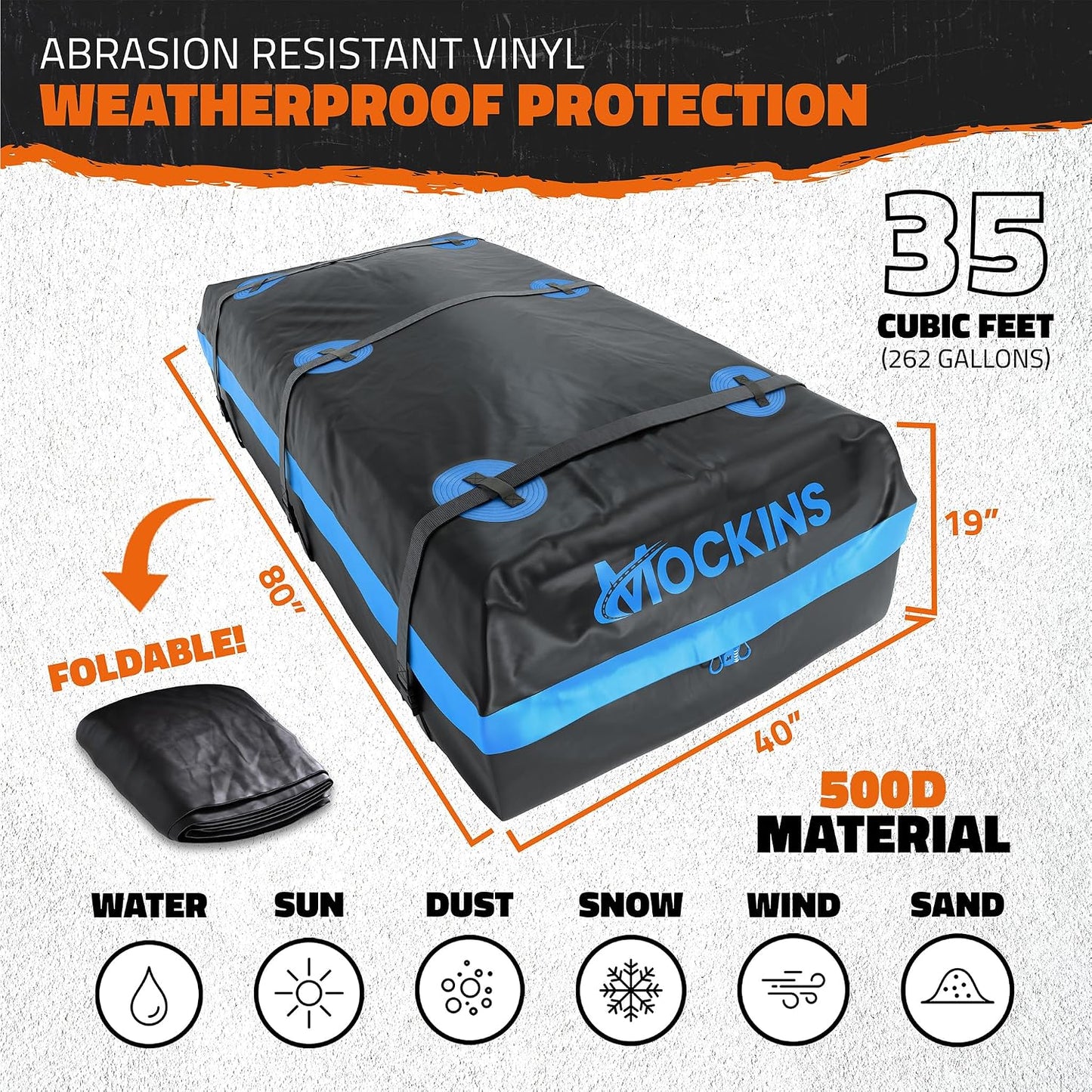 Mockins 84"x39"x6" XL Extendable Roof Rack Cargo Carrier & 35 CuFt Waterproof Cargo Bag for Top of Car | 3 Length Sizes: 40", 63", 84" Luggage Rack for SUV Car & Truck with Roof Basket Accessories