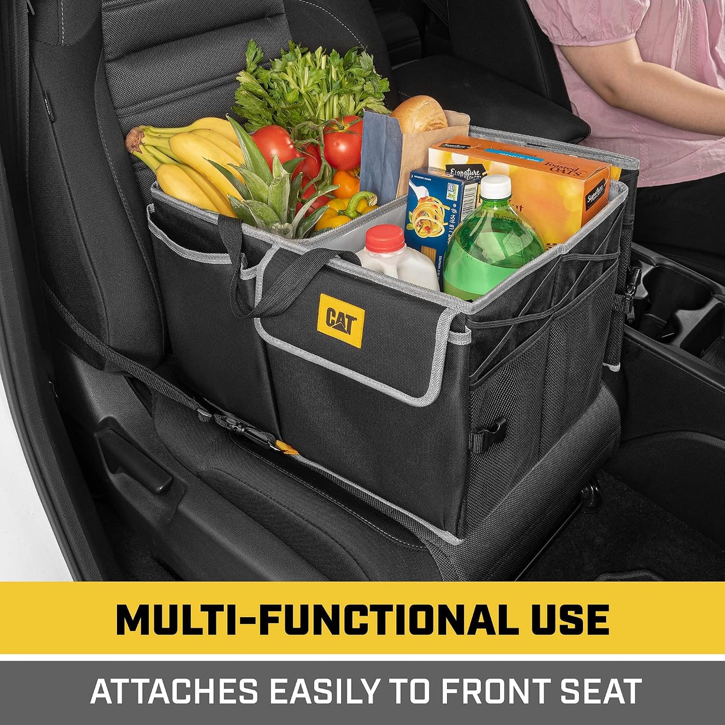 CAT® FlexTrunk Car Trunk Organizer and Storage - Collapsible Multi-Compartment Automotive Adjustable Multiple Pocket Expandable Sturdy Multipurpose Folding Cargo Store for Auto Backseat