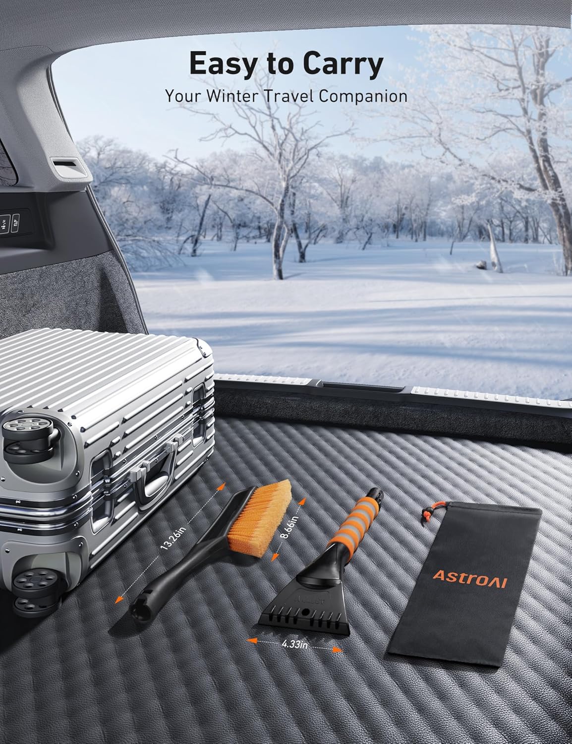 AstroAI 27" 2-in-1 Detachable Snow Brush &amp; Ice Scrapers for Car Windshield | Snow Removers with No-Scratch Bristles, Ergonomic Handles &amp; Easy Storage, Winter Accessories for Cars, SUVs, Trucks (Orange)